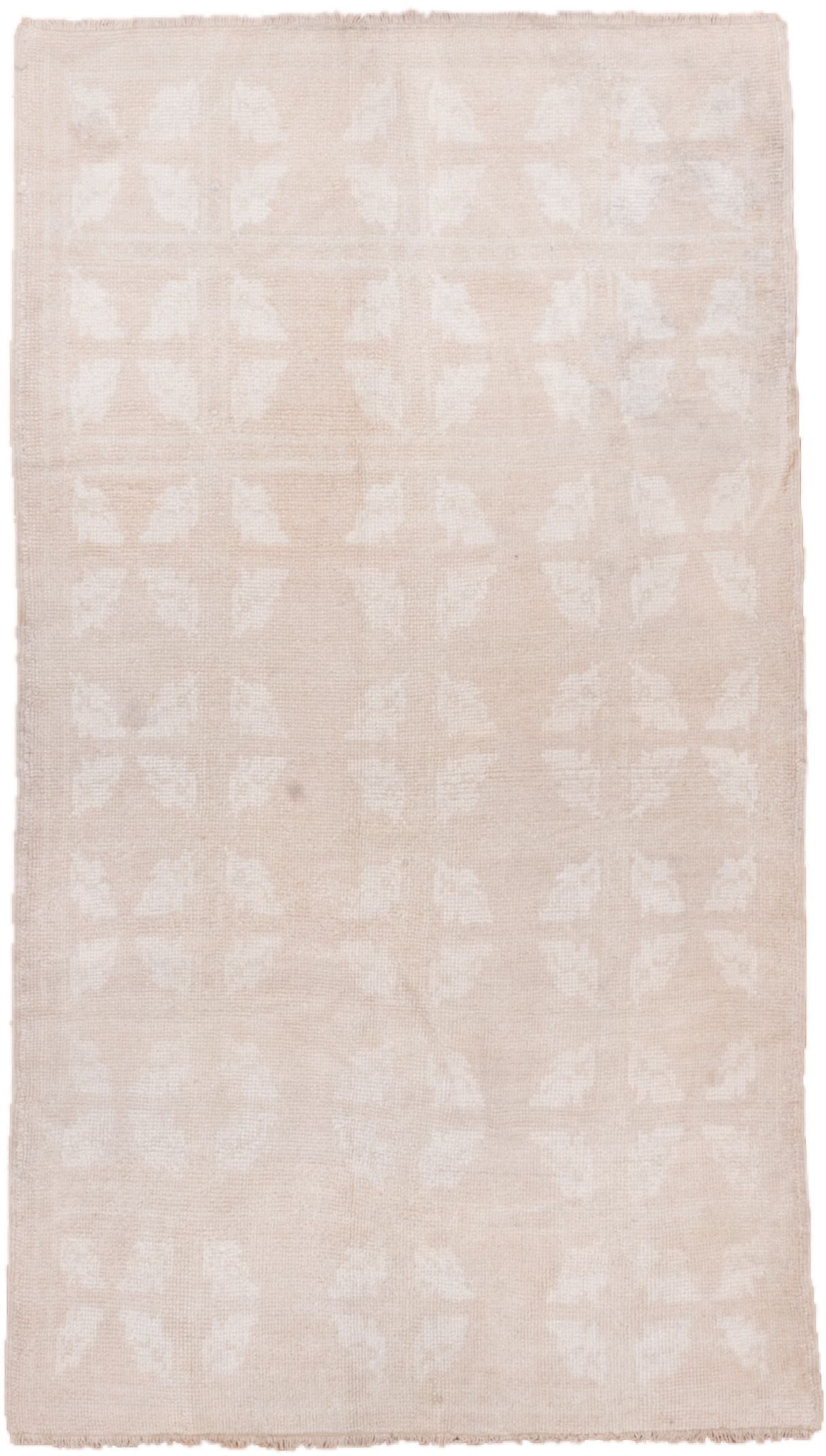 3' x 6' one-of-a-kind handmade vintage Oushak small size rug. Color palette: blush, ivory, cream, taupe, pink, beige, gray
