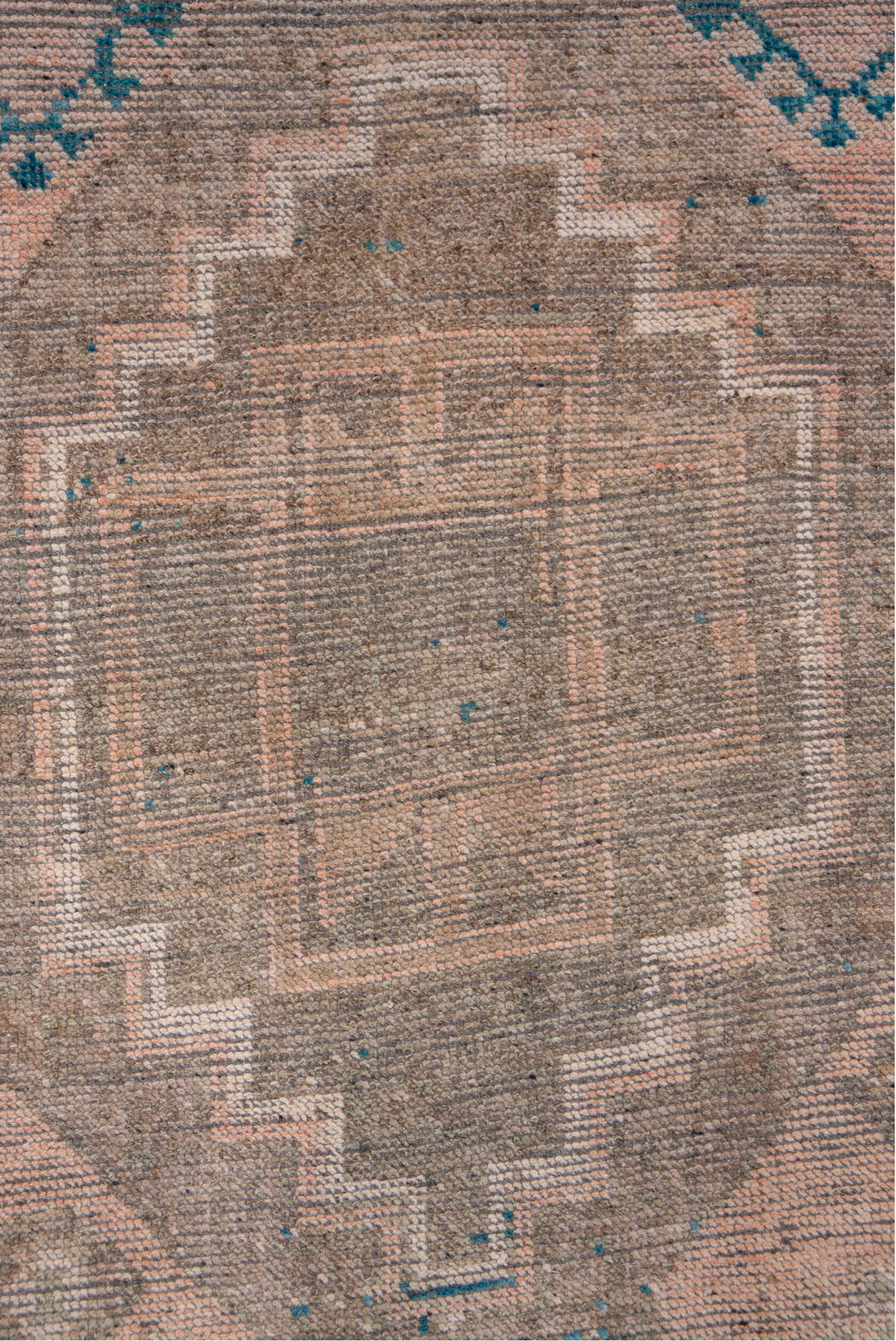 2' x 11' one-of-a-kind handmade vintage Oushak runner rug. Color palette: blue, brown, dim gray, gray, orange, pink