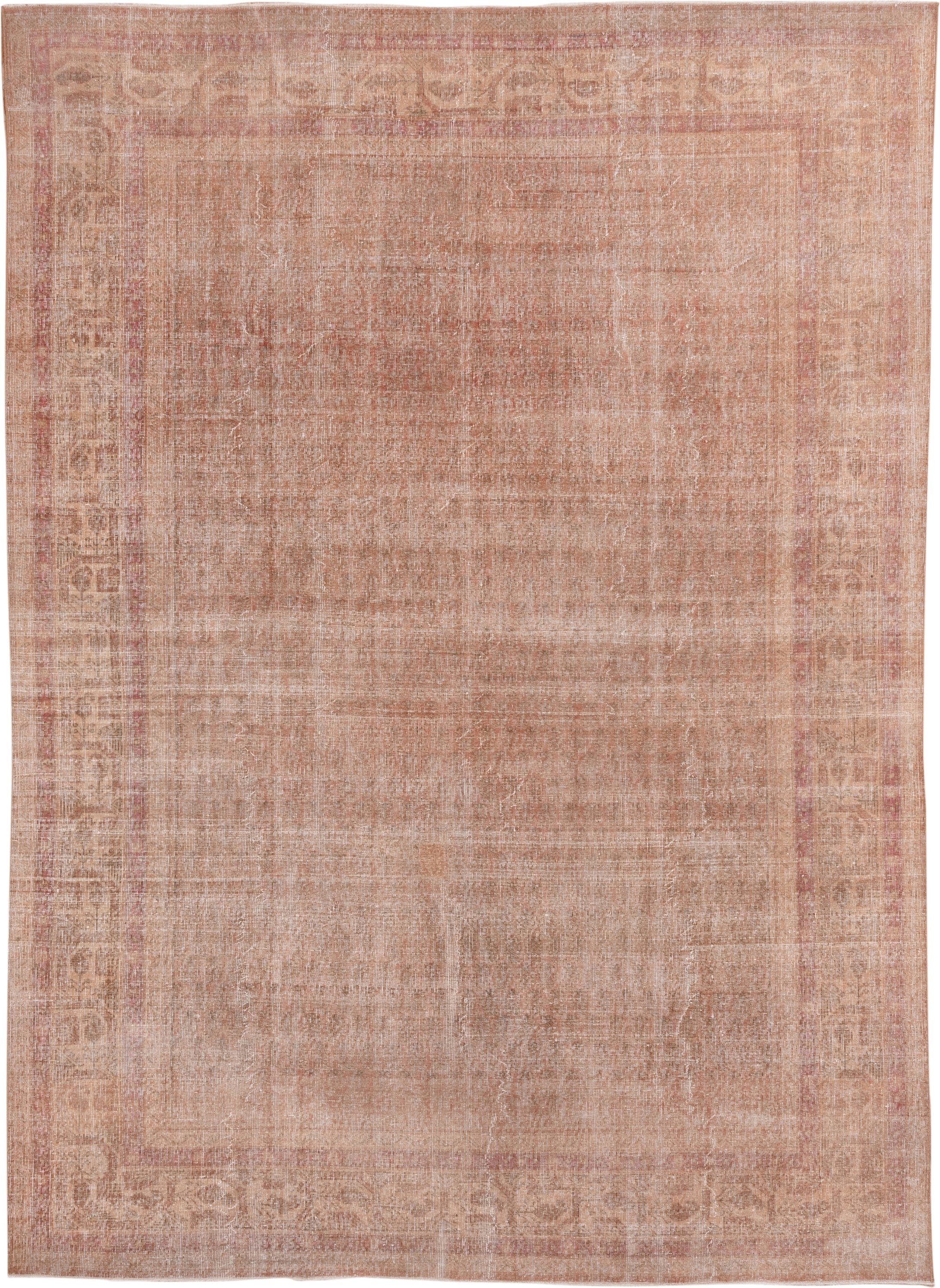 8' x 11' one-of-a-kind handmade vintage Oushak large size rug. Color palette: blush, ivory, rose, taupe, beige, pink, red