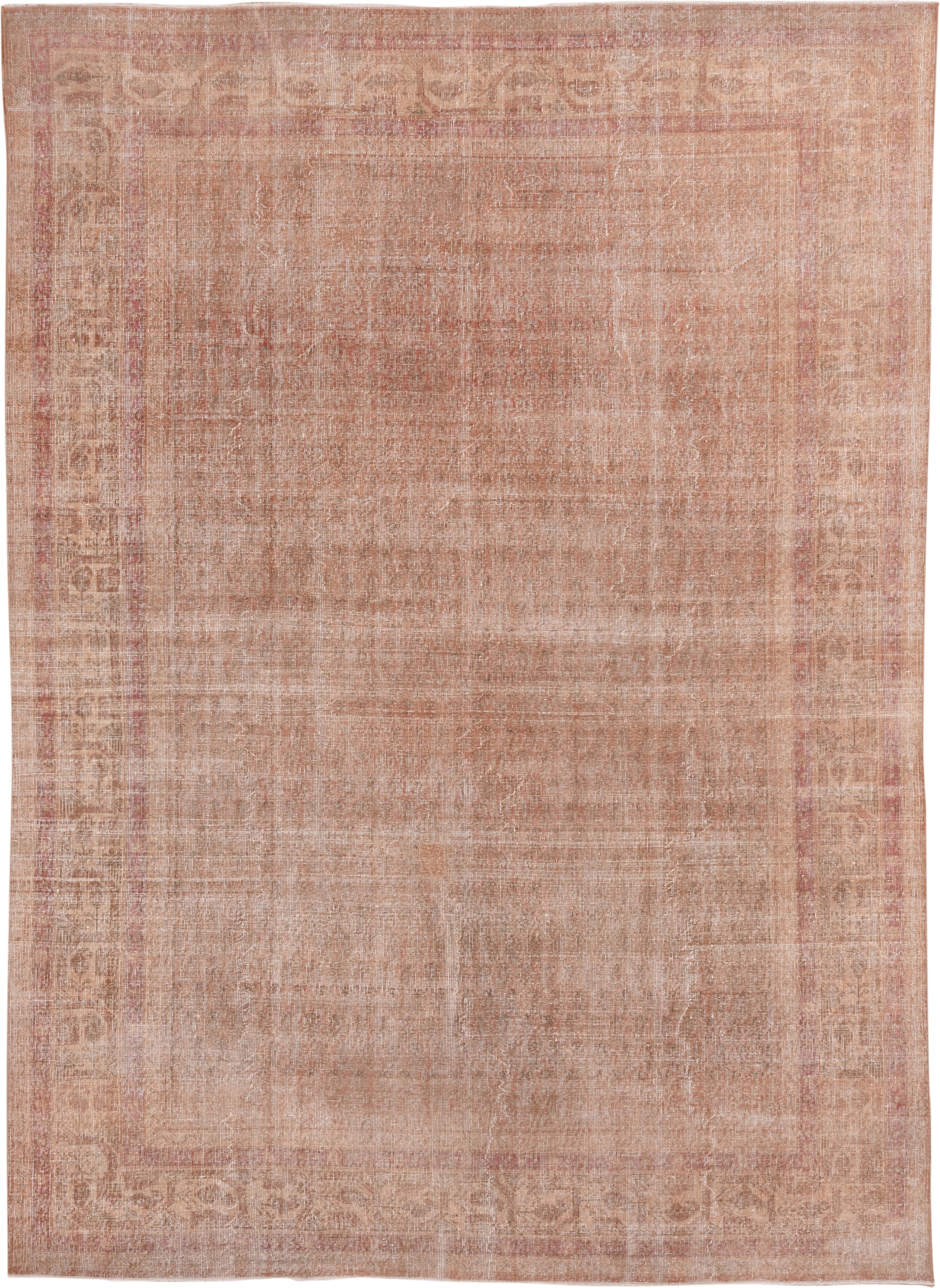 8' x 11' one-of-a-kind handmade vintage Oushak large size rug. Color palette: blush, ivory, rose, taupe, beige, pink, red