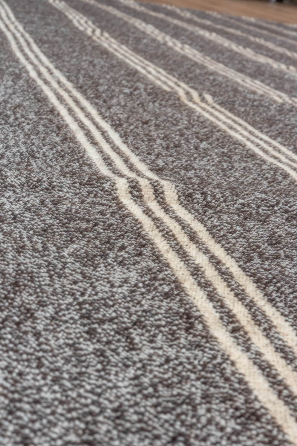 6' x 9' one-of-a-kind handmade antique Flatweave medium size rug. Color palette: charcoal, ivory, gray, black