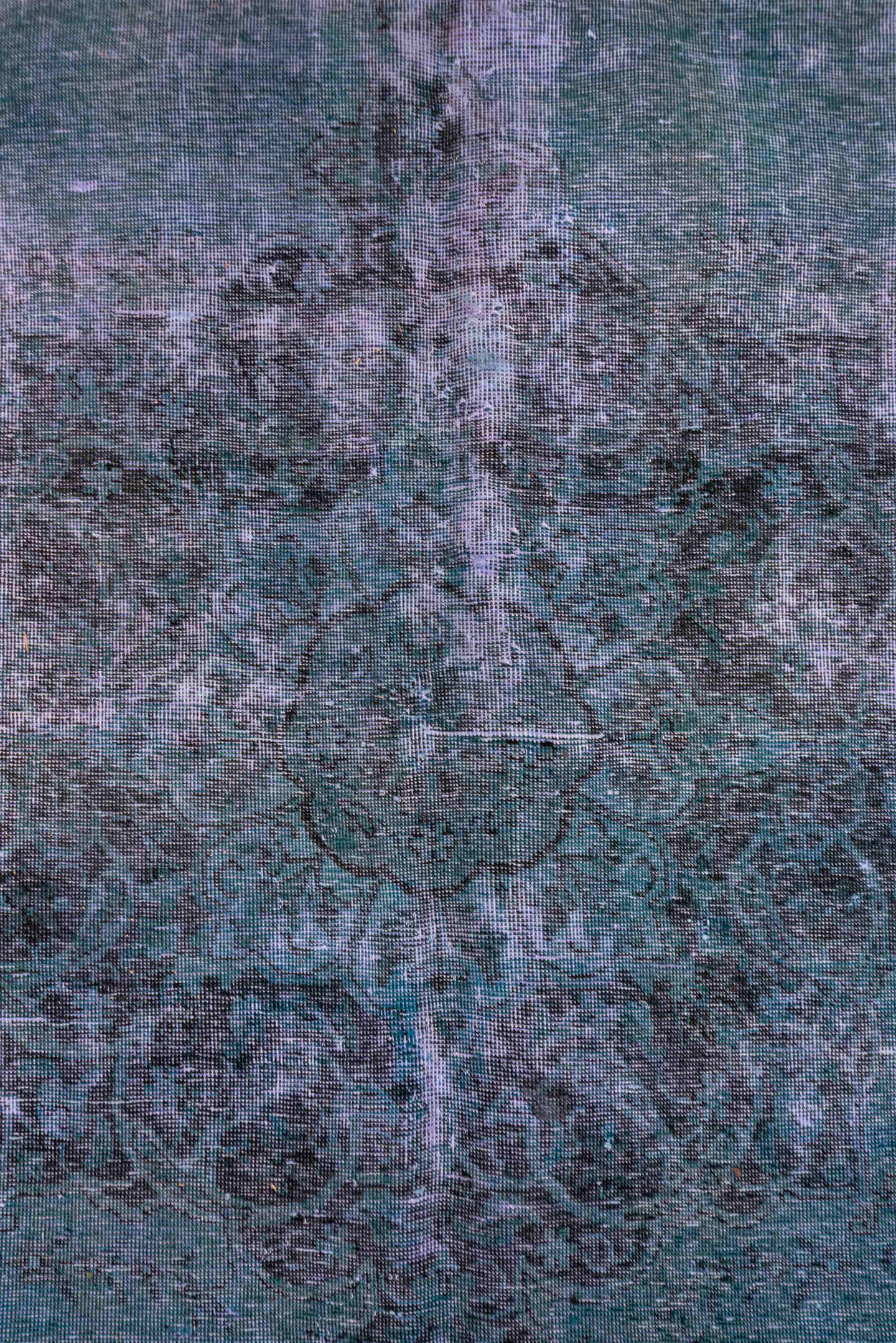 9' x 12' one-of-a-kind handmade vintage Overdyed large size rug. Color palette: blue, teal, slate, indigo, charcoal