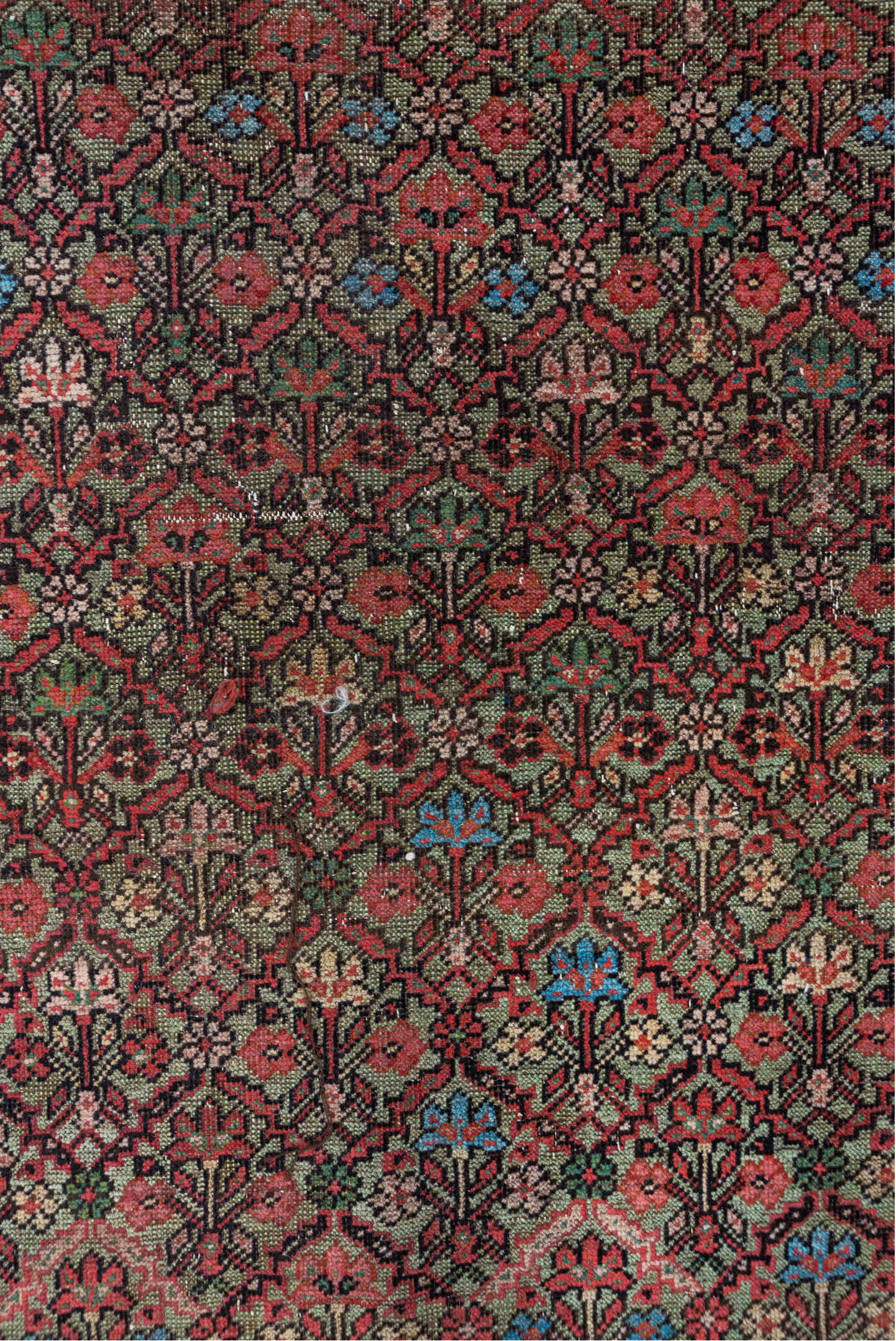 5' x 10' one-of-a-kind handmade vintage Mahal medium size rug. Color palette: rust, brown, navy, taupe, terracotta, slate