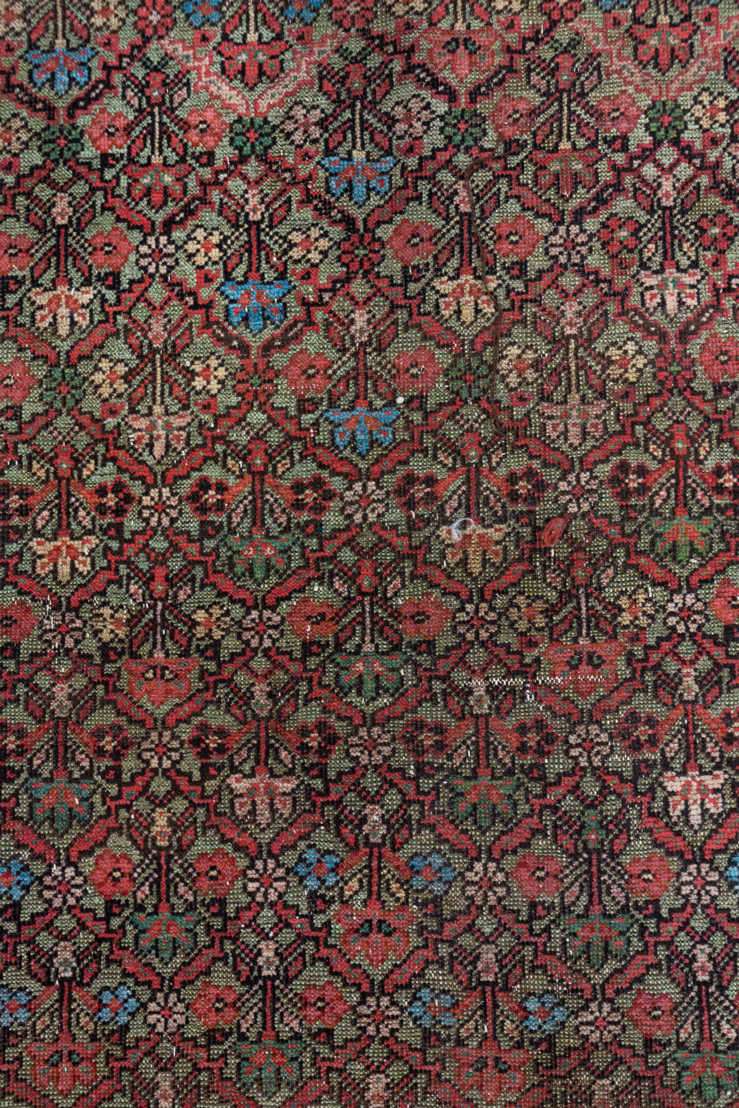 5' x 10' one-of-a-kind handmade vintage Mahal medium size rug. Color palette: rust, brown, navy, taupe, terracotta, slate