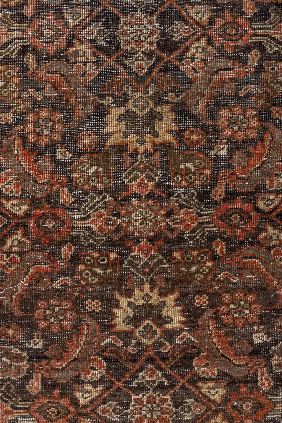4' x 6' one-of-a-kind handmade vintage Far.Sarouk small size rug. Color palette: brown, ivory, rust, taupe, rose, charcoal