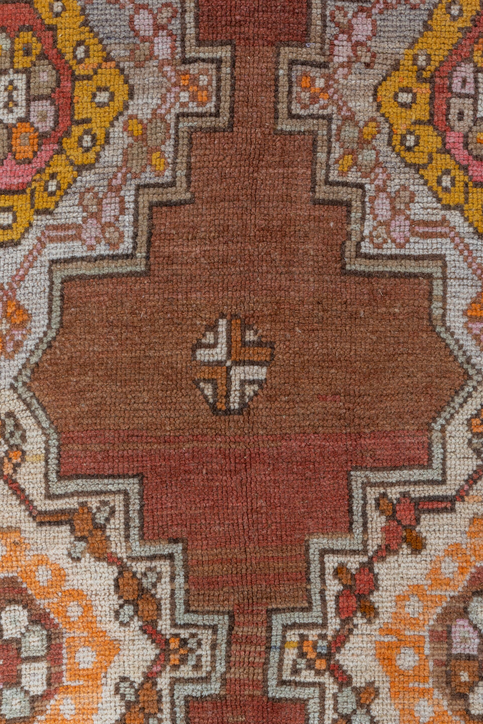 5' x 12' one-of-a-kind handmade vintage Kars runner rug. Color palette: rust, terra cotta, ivory, orange, taupe, gold, rose