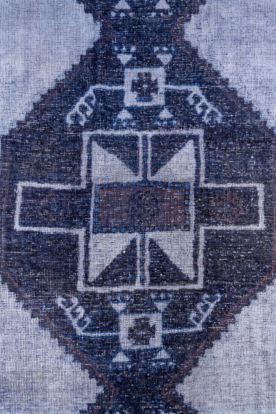 3' x 12' one-of-a-kind handmade vintage Oushak runner rug. Color palette: ivory, indigo, charcoal, slate, rust, purple, gray