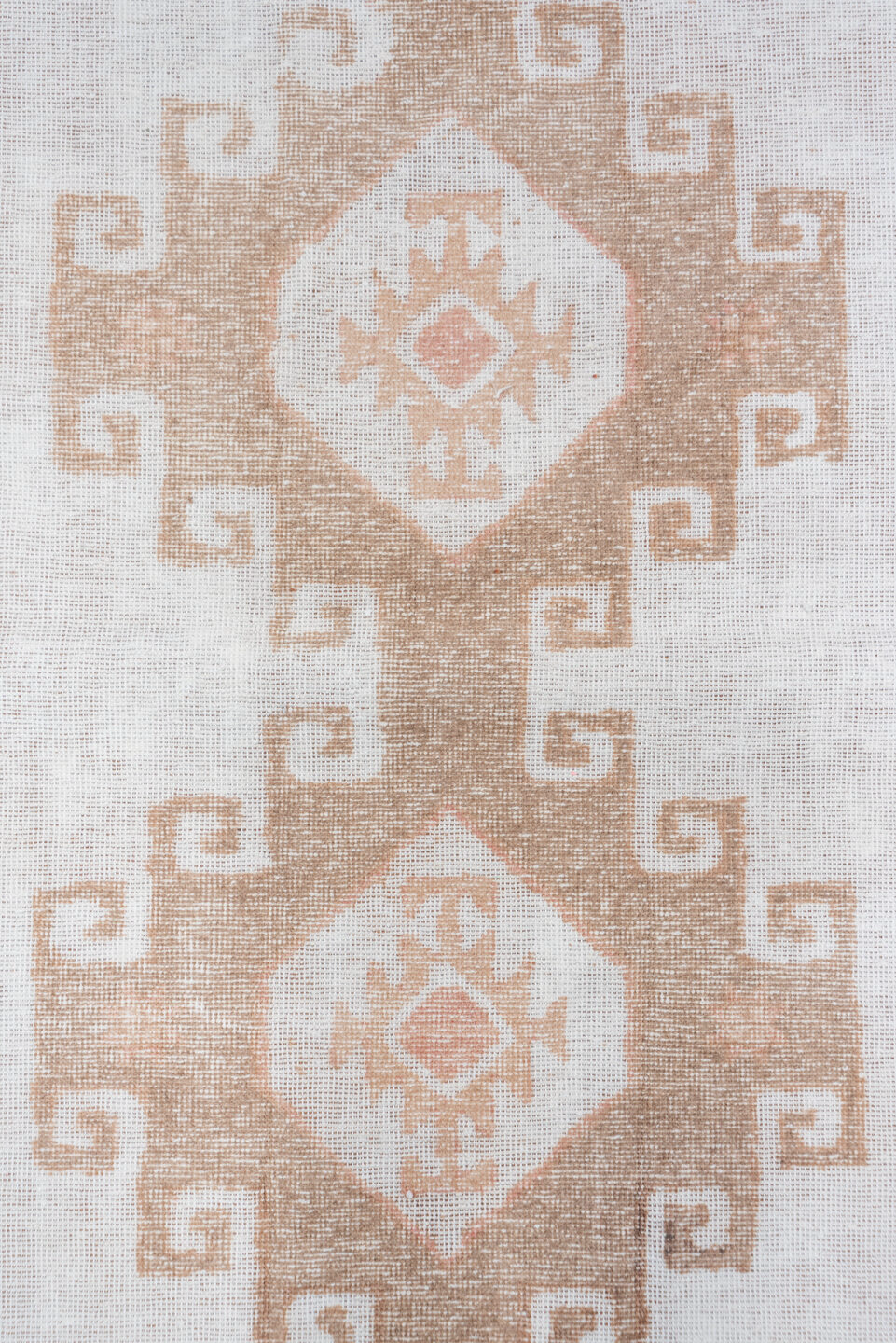 2' x 12' one-of-a-kind handmade vintage Oushak runner rug. Color palette: brown, gainsboro, gray, lavender blush, light gray