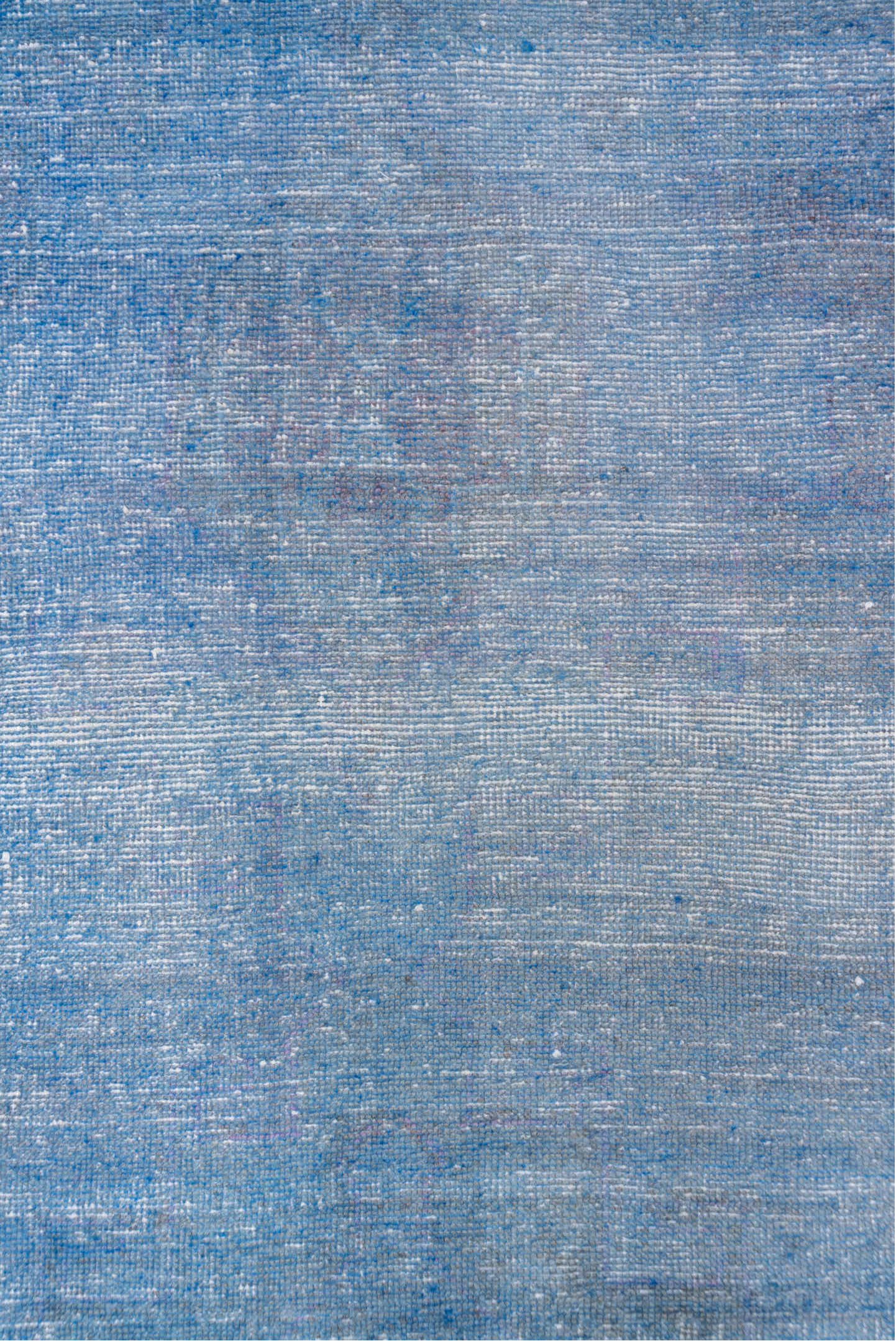 3' x 12' one-of-a-kind handmade vintage Overdyed runner rug. Color palette: blue, gray, light blue, light gray, off-white
