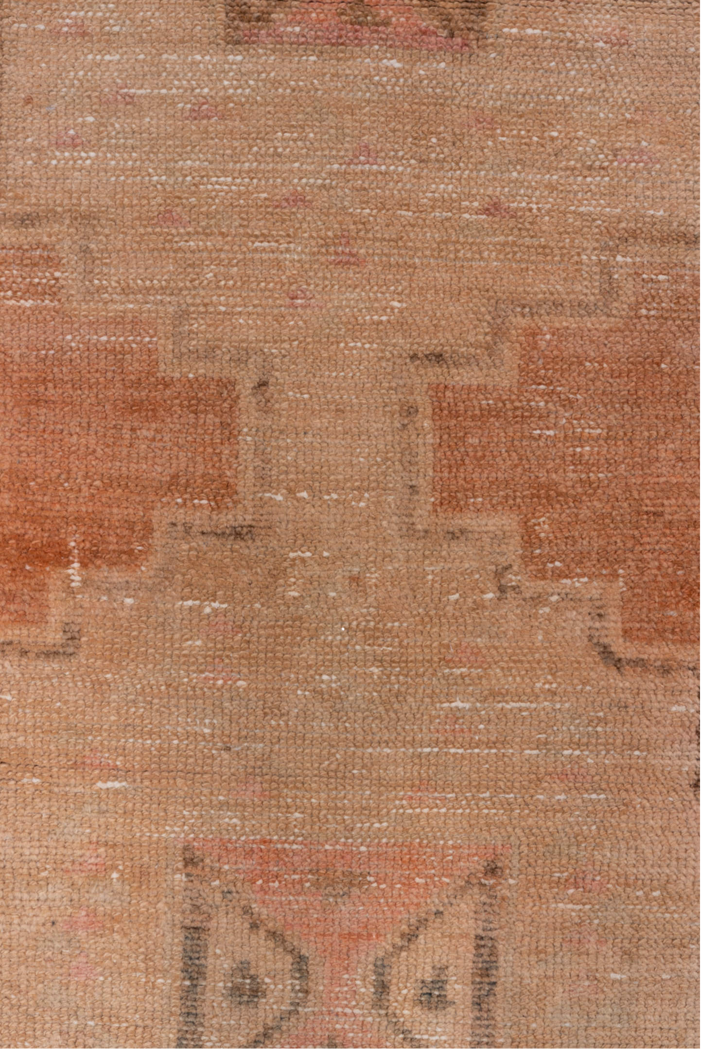 2' x 7' one-of-a-kind handmade vintage Oushak runner rug. Color palette: brown, gray, light gray, off-white, orange, pink