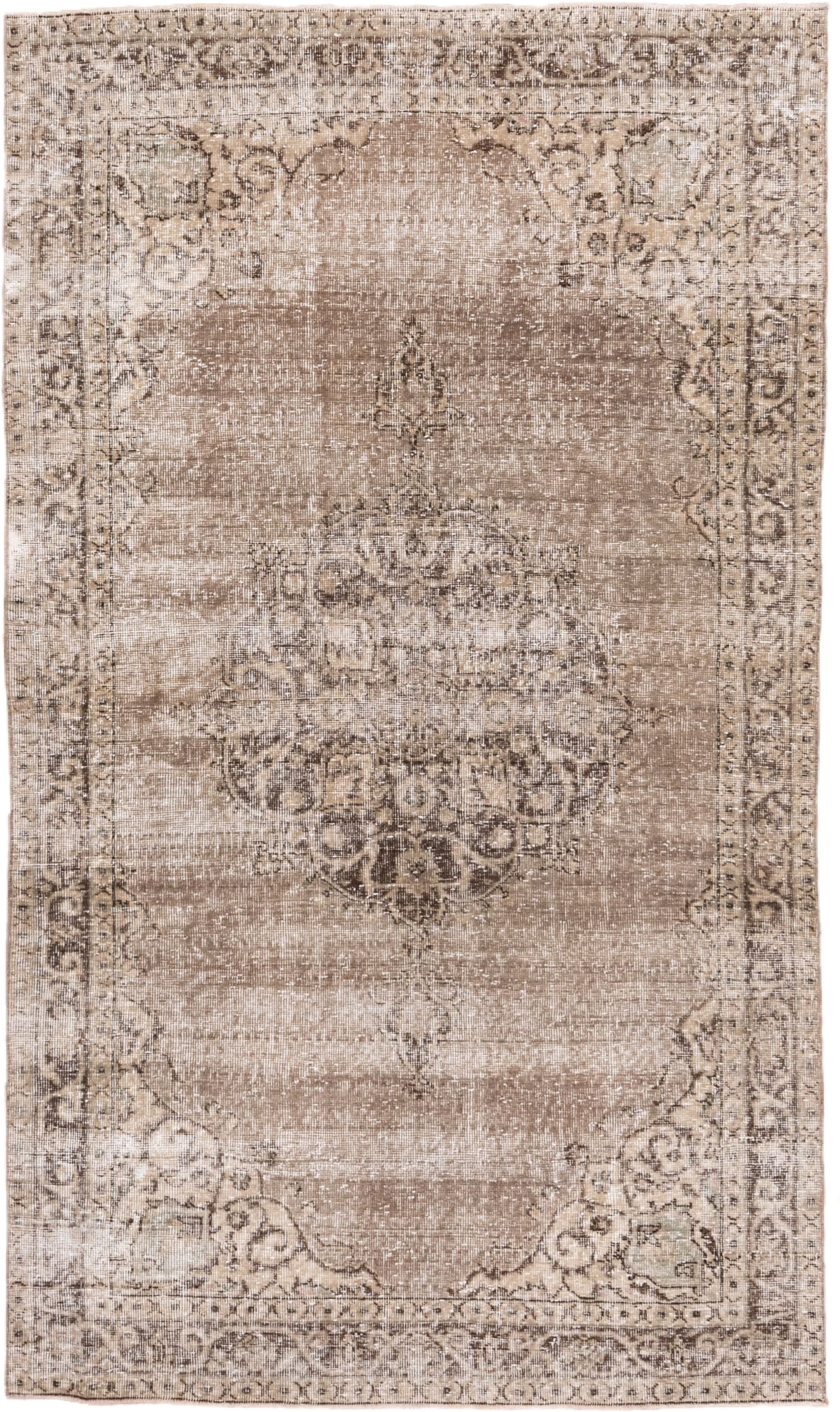 4' x 8' one-of-a-kind handmade vintage Oushak rug. Color palette: taupe, ivory, beige, brown, camel, charcoal, gray, black
