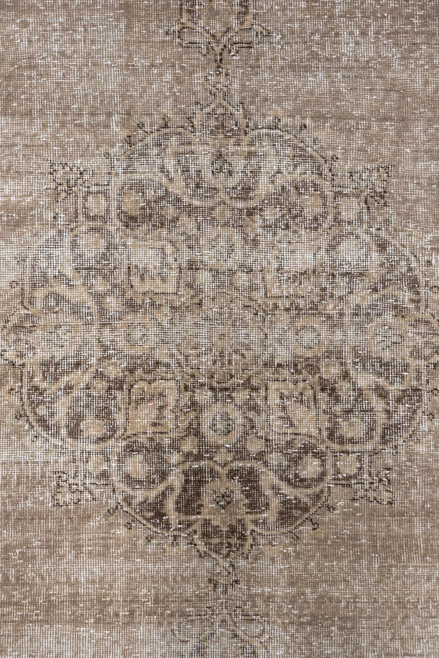 4' x 8' one-of-a-kind handmade vintage Oushak rug. Color palette: taupe, ivory, beige, brown, camel, charcoal, gray, black