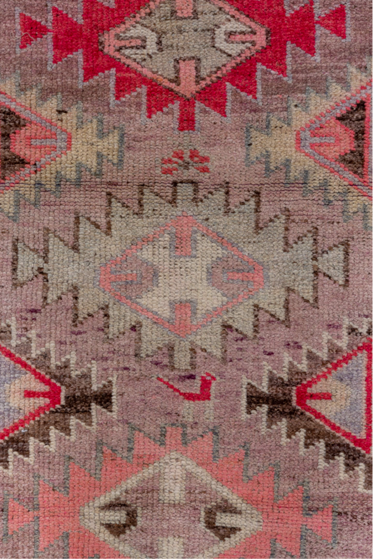 2' x 11' one-of-a-kind handmade vintage Oushak runner rug. Color palette: taupe, rose, crimson, ivory, charcoal, blush