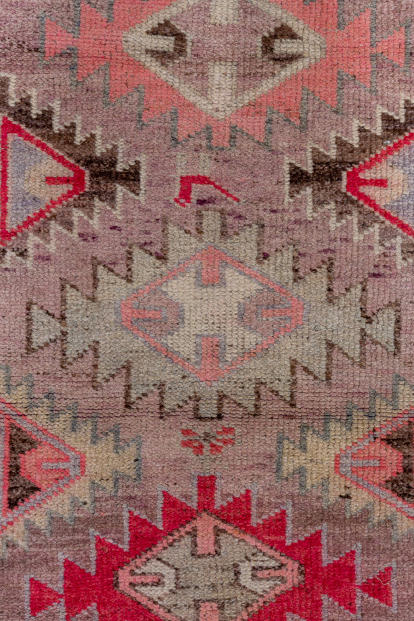 2' x 11' one-of-a-kind handmade vintage Oushak runner rug. Color palette: taupe, rose, crimson, ivory, charcoal, blush