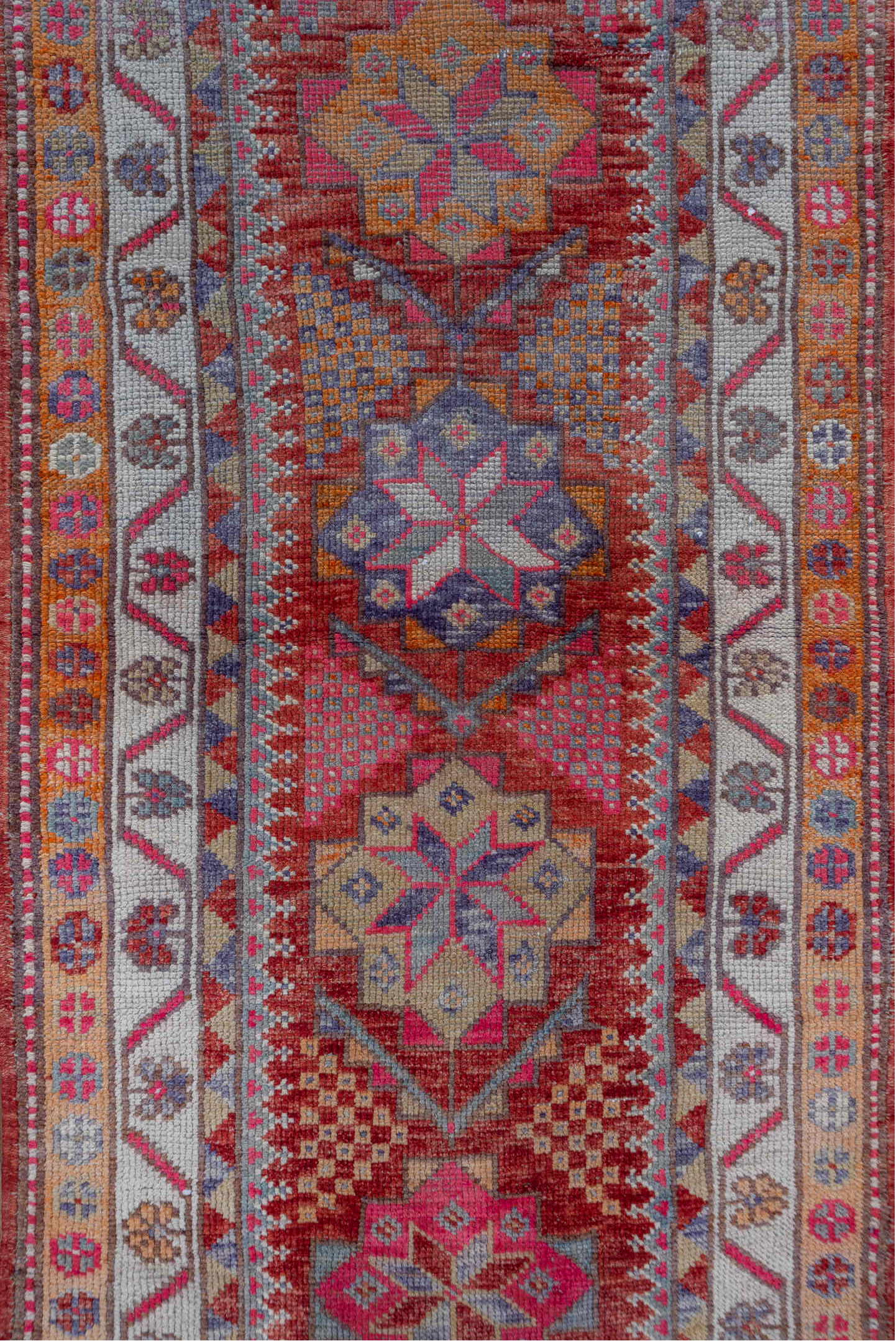 2' x 11' one-of-a-kind handmade vintage Oushak runner rug. Color palette: brown, dark salmon, gray, indian red, light gray