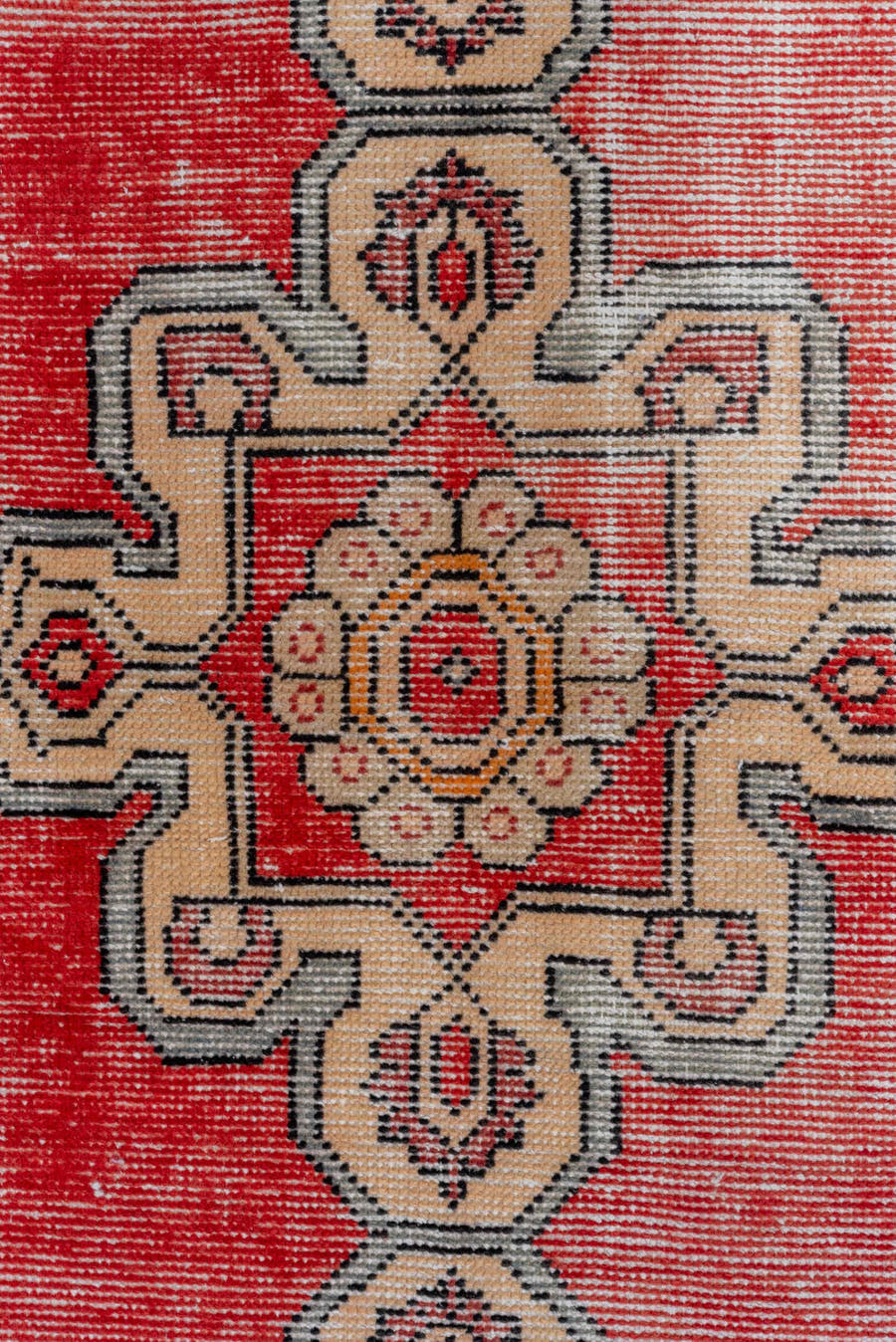 2' x 8' one-of-a-kind handmade vintage Oushak runner rug. Color palette: coral, ivory, slate, charcoal, peach, rose, taupe