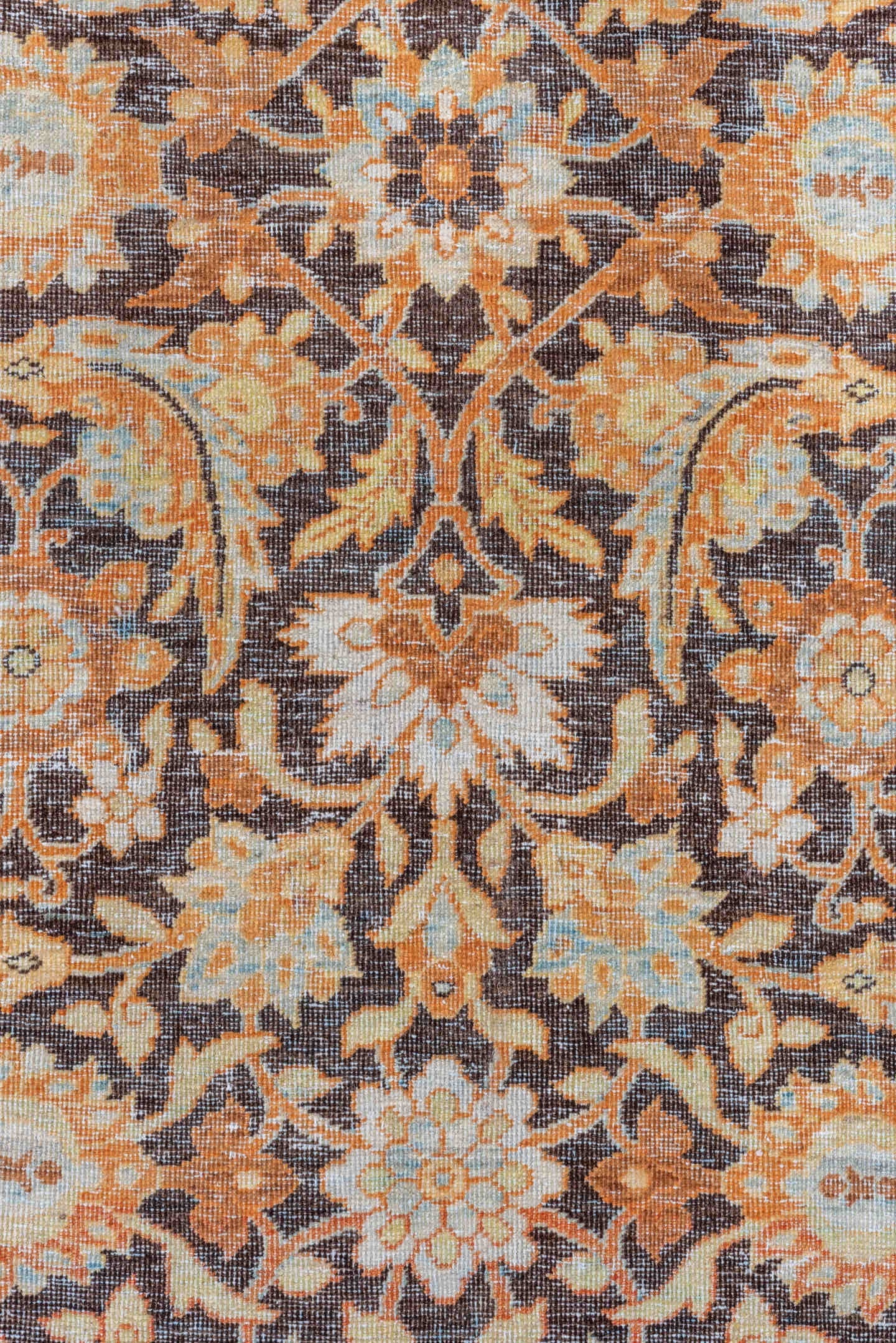 8' x 10' one-of-a-kind handmade vintage Lavar large size rug. Color palette: brown, ivory, camel, taupe, terra cotta