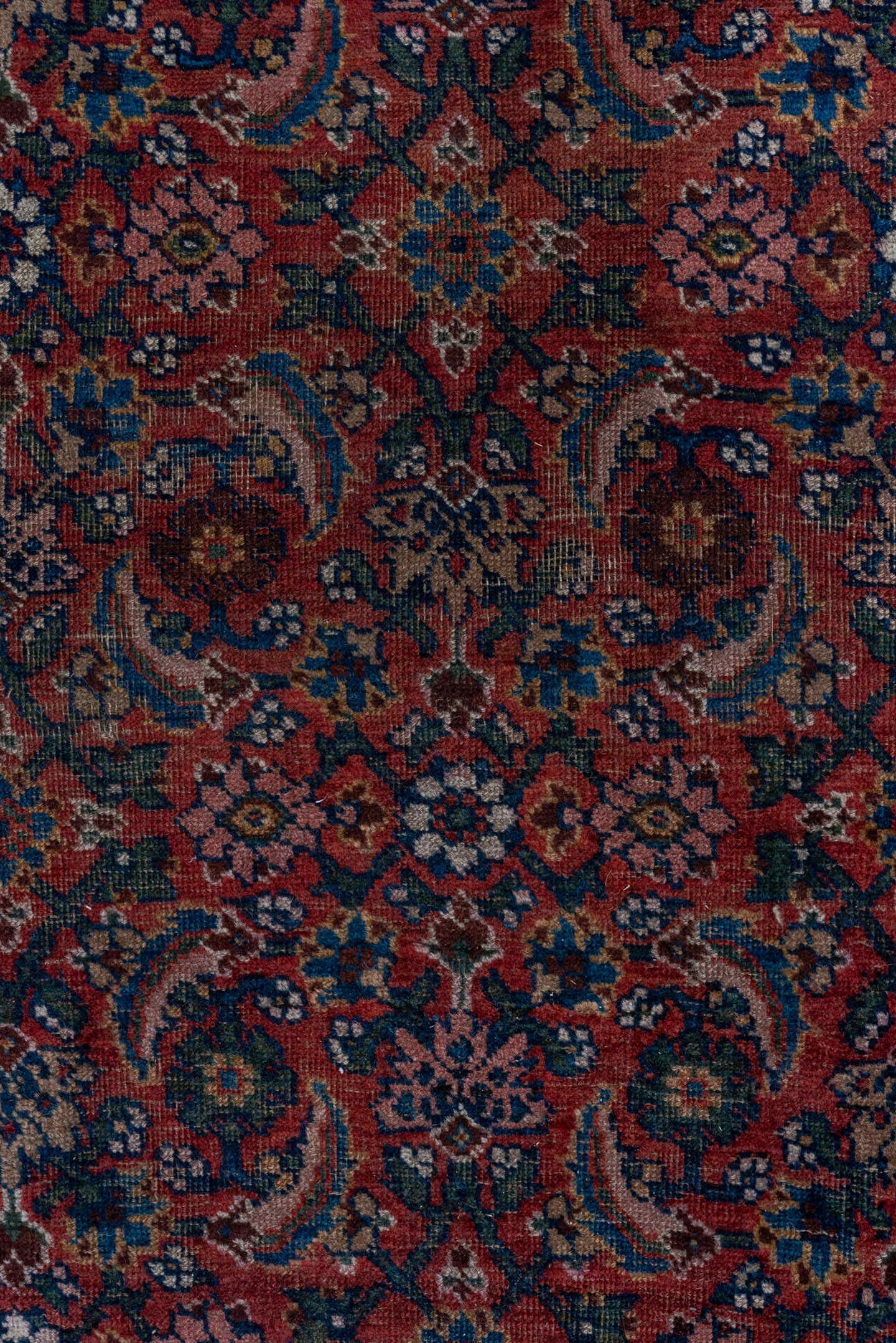 3' x 10' one-of-a-kind handmade vintage Bidjar runner rug. Color palette: rust, ivory, navy, burgundy, camel, charcoal