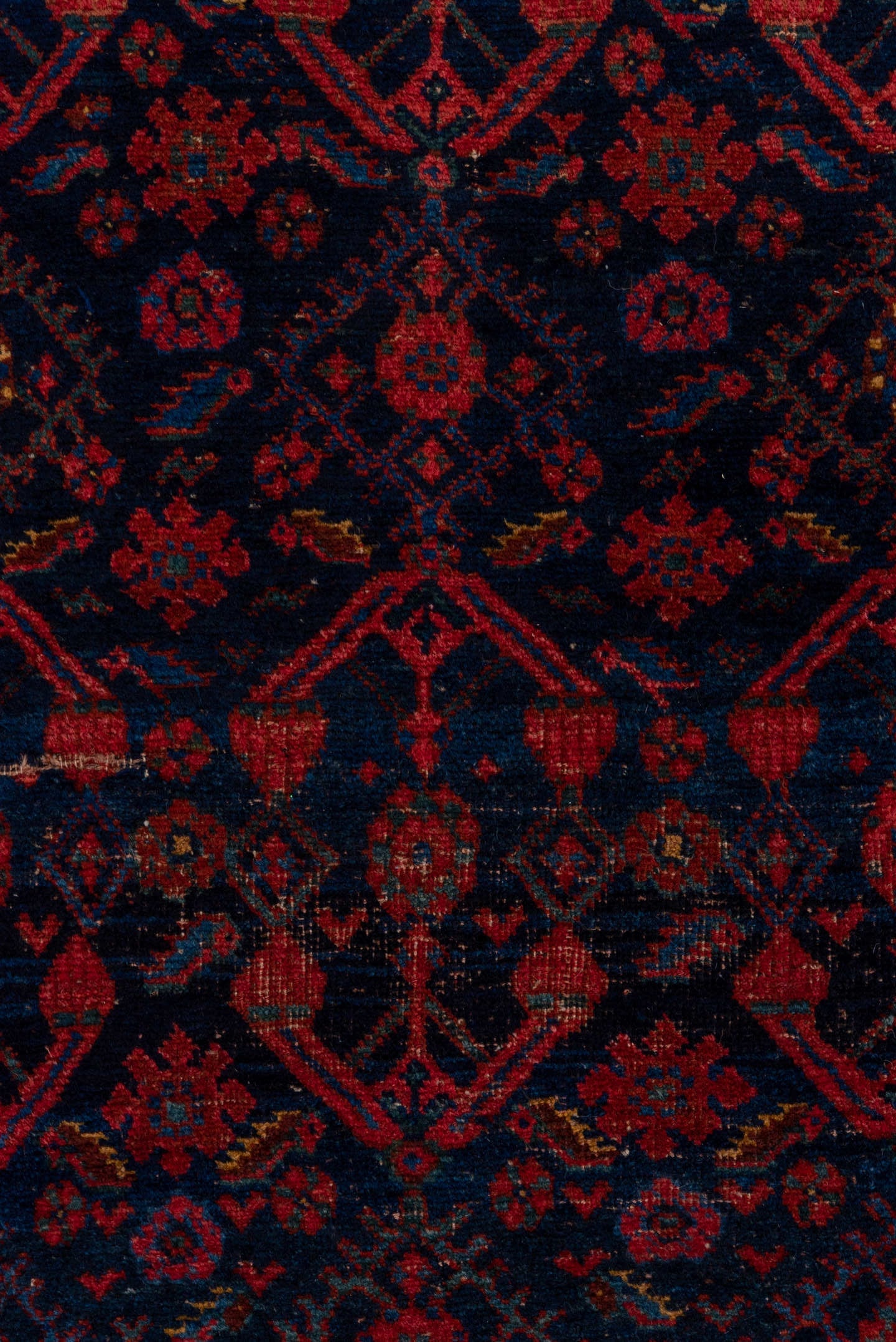 4' x 7' one-of-a-kind handmade vintage Bidjar rug. Color palette: navy, rust, crimson, indigo, burgundy, ivory, blue