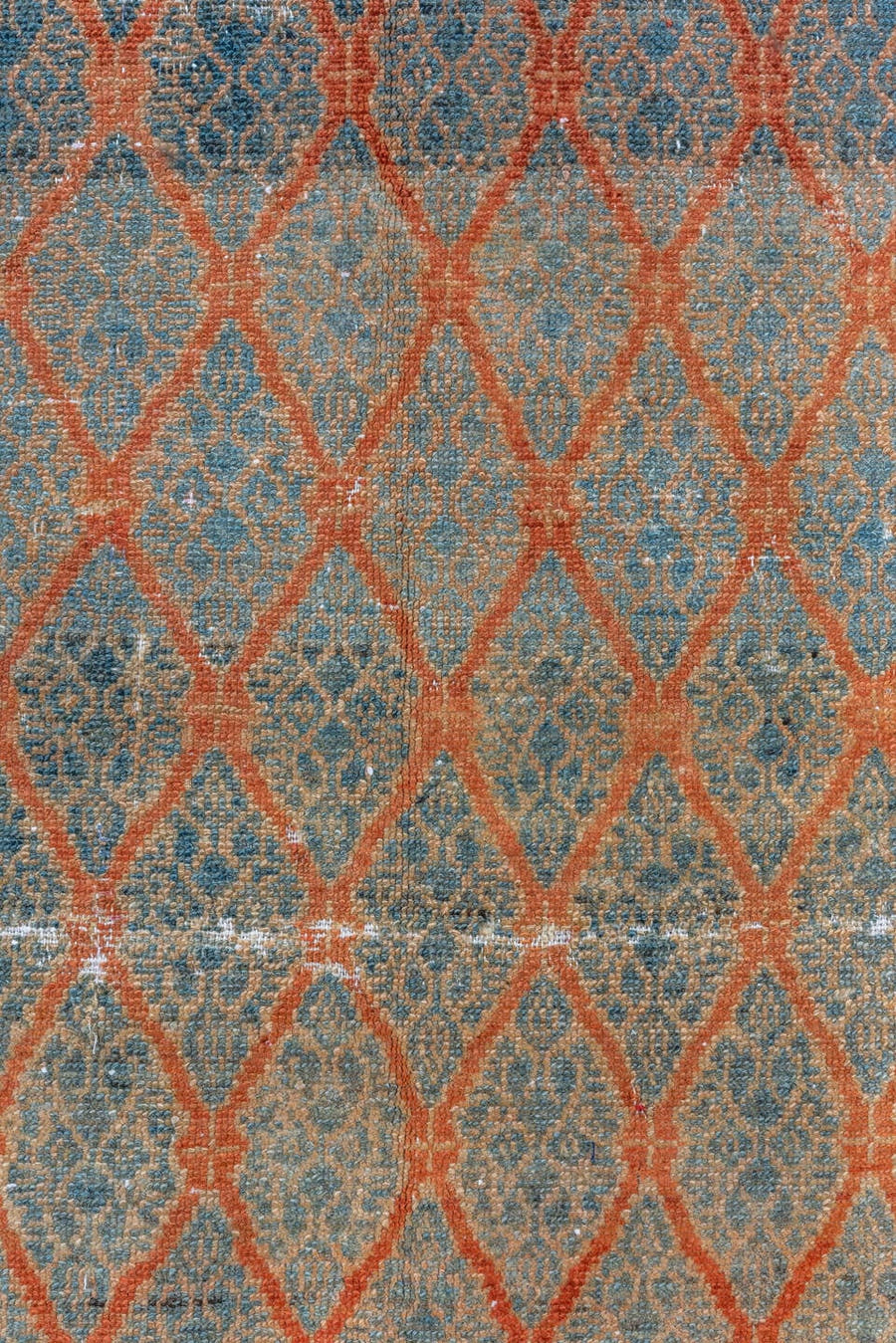 4' x 10' one-of-a-kind handmade vintage Malayer runner rug. Color palette: pale blue, rust, ivory, charcoal, taupe, camel