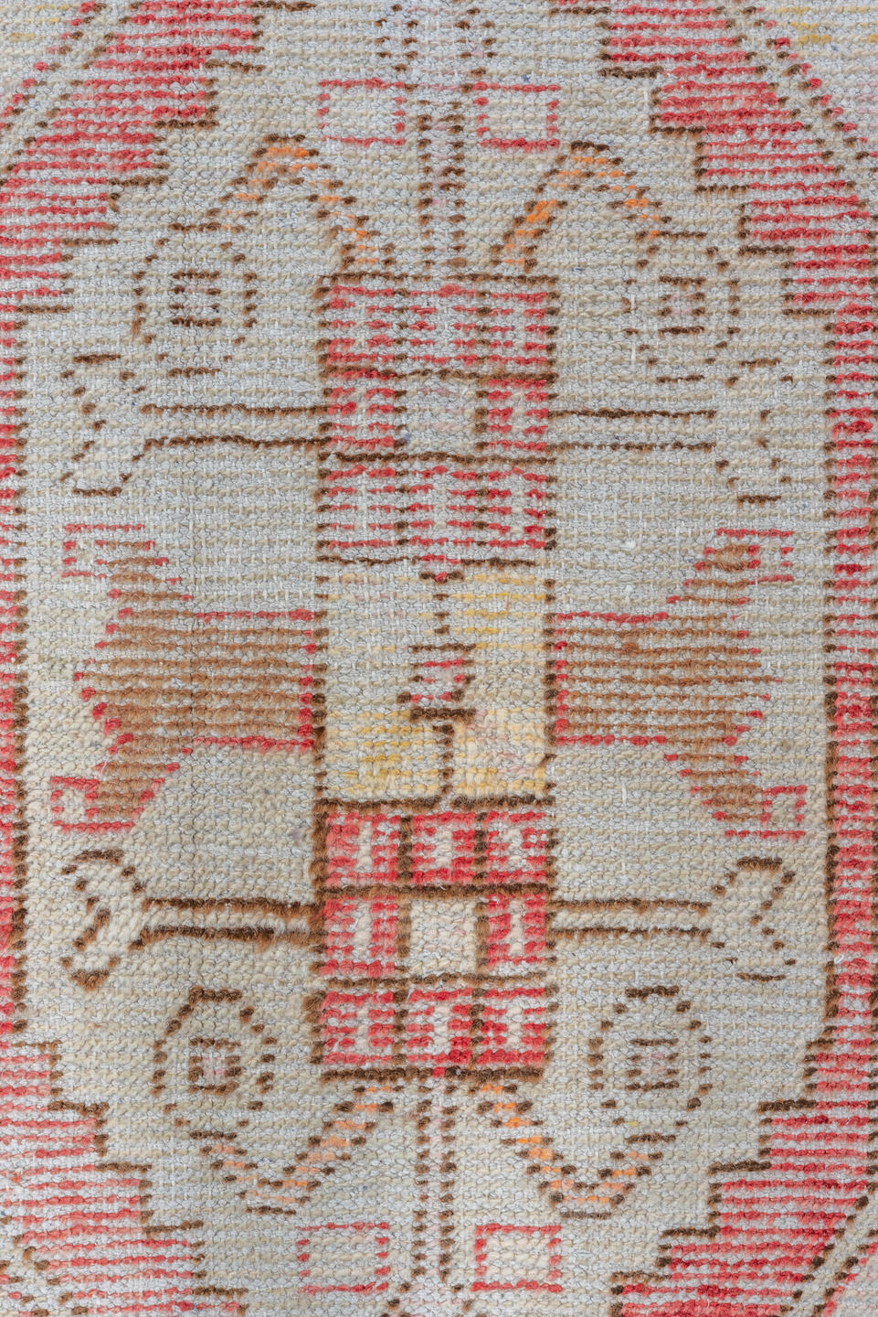 2' x 3' one-of-a-kind handmade vintage Oushak small size rug. Color palette: ivory, rose, rust, taupe, brown, gold, pink