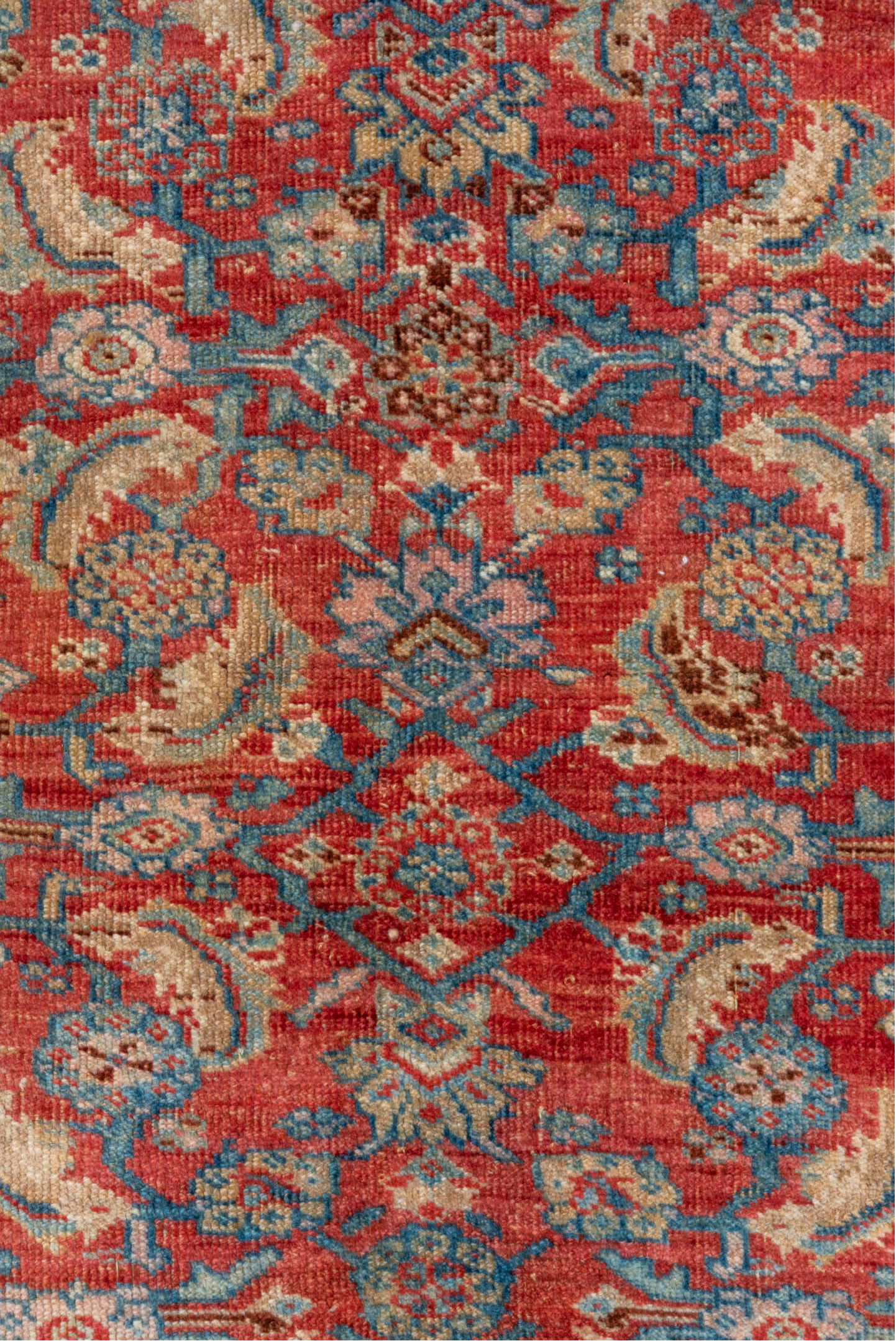 3' x 13' one-of-a-kind handmade vintage Bidjar runner rug. Color palette: red, ivory, blue, camel, rust, brown, sky_blue