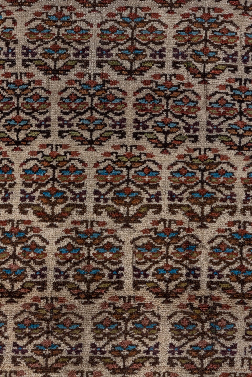 3' x 16' one-of-a-kind handmade vintage Kurd runner rug. Color palette: ivory, rust, brown, sky_blue, indigo, camel, navy