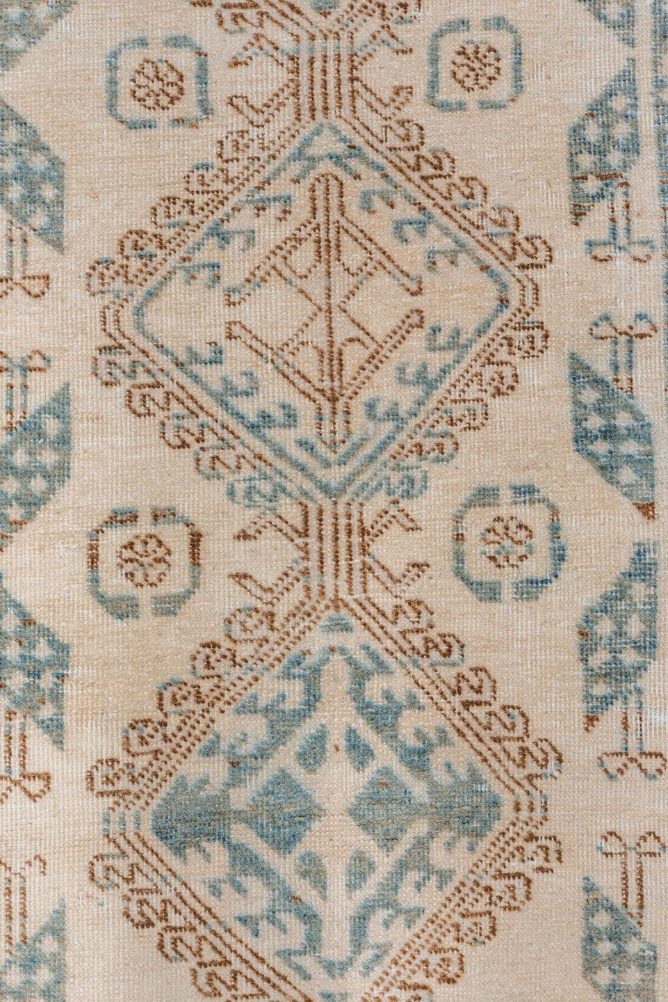 2' x 14' one-of-a-kind handmade vintage Sarab runner rug. Color palette: ivory, sky_blue, camel, taupe, light_blue