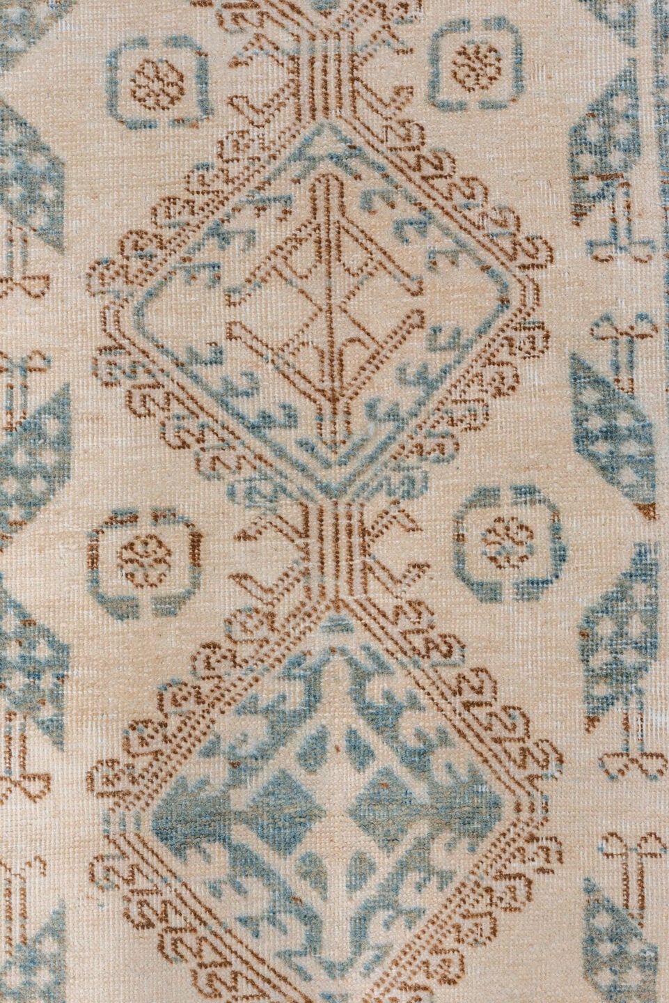 2' x 14' one-of-a-kind handmade vintage Sarab runner rug. Color palette: ivory, sky_blue, camel, taupe, light_blue