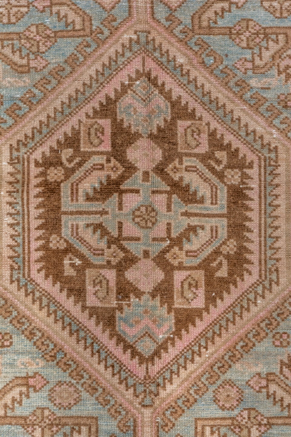 4' x 6' one-of-a-kind handmade vintage Malayer small size rug. Color palette: ivory, camel, sky blue, taupe, brown, blush