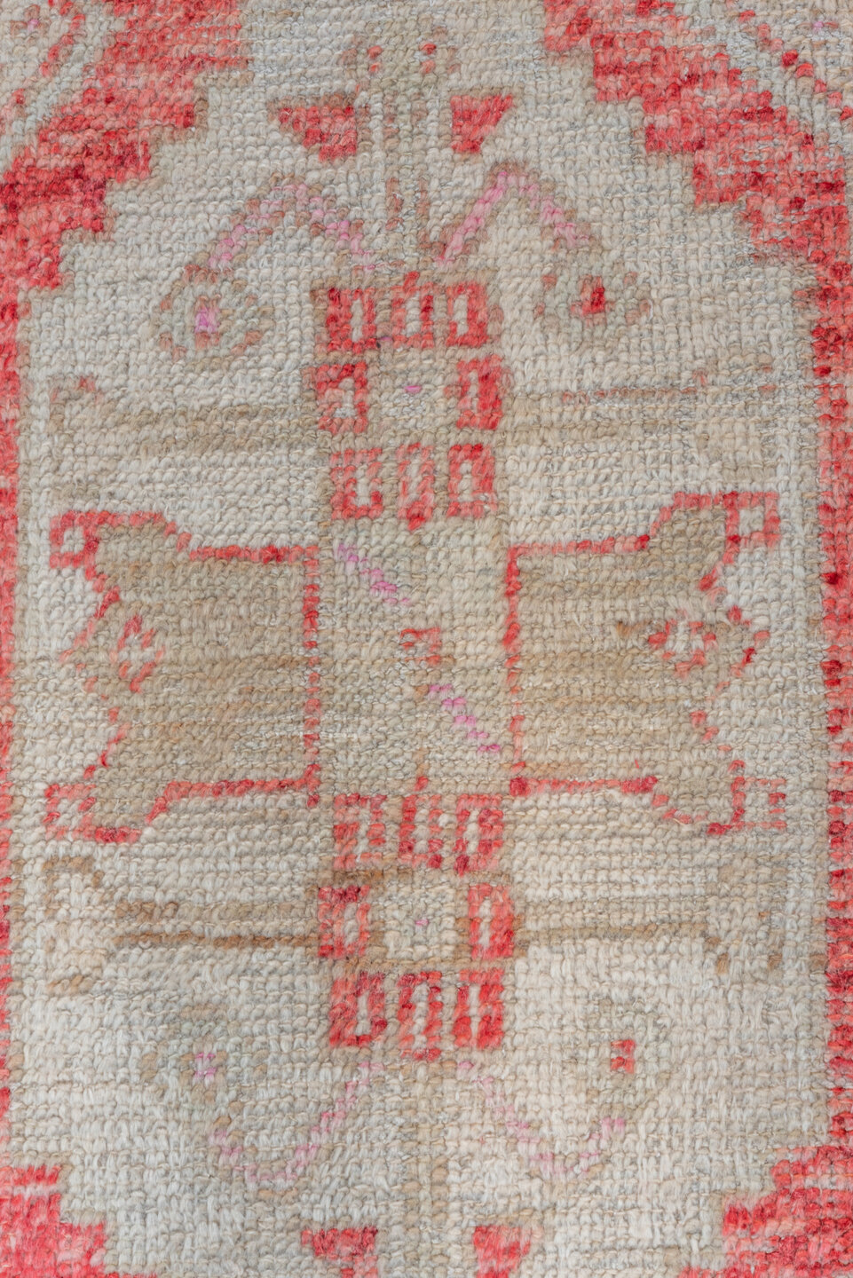 2' x 8' one-of-a-kind handmade vintage Oushak runner rug. Color palette: ivory, coral, rose, taupe, camel, beige, terracotta