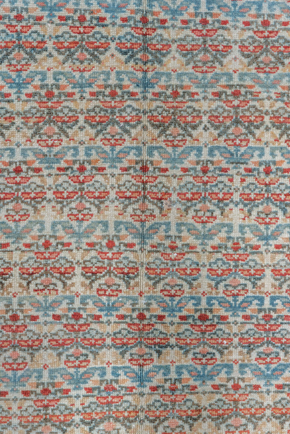 5' x 15' one-of-a-kind handmade vintage Malayer rug. Color palette: ivory, rust, sky_blue, coral, slate, rose, terracotta