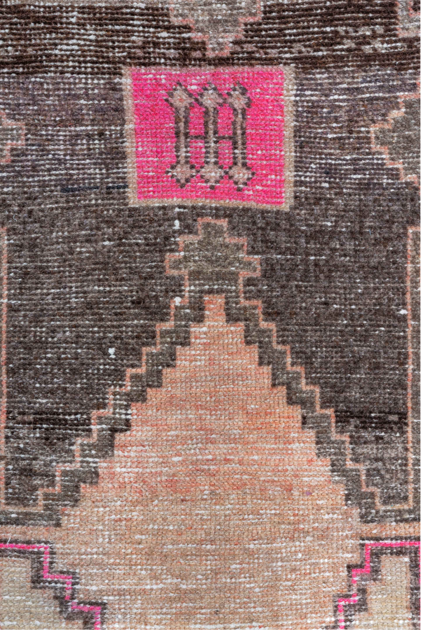 2' x 3' one-of-a-kind handmade vintage Oushak small size rug. Color palette: brown, dark gray, gray, light gray, off-white