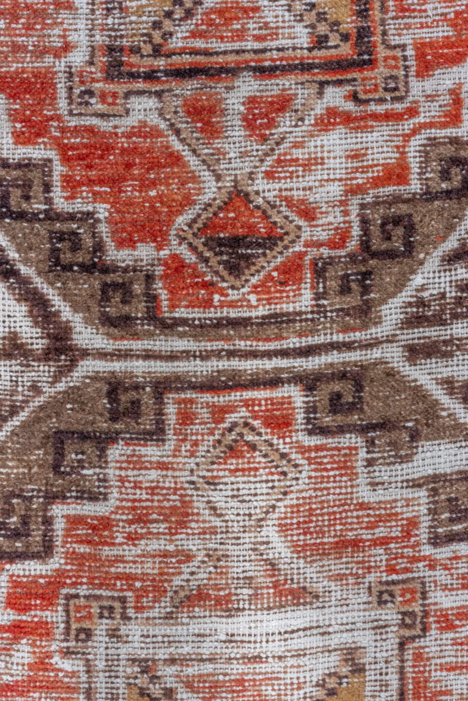 3' x 10' one-of-a-kind handmade vintage Oushak runner rug. Color palette: brown, gray, light gray, off-white, pink, red