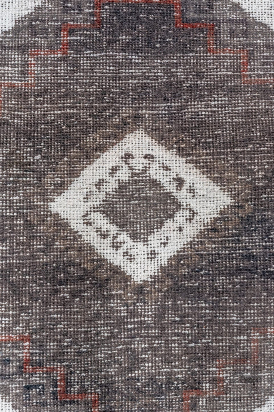 2' x 13' one-of-a-kind handmade vintage Oushak runner rug. Color palette: ivory, charcoal, taupe, brown, burgundy, gray