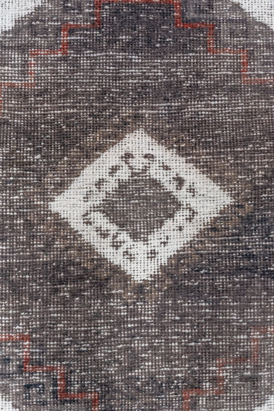 2' x 13' one-of-a-kind handmade vintage Oushak runner rug. Color palette: ivory, charcoal, taupe, brown, burgundy, gray