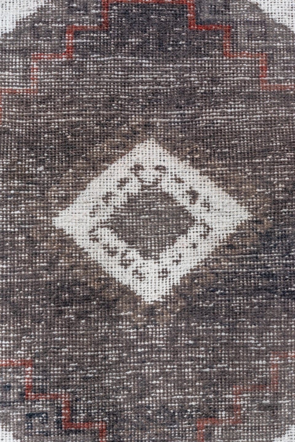 2' x 13' one-of-a-kind handmade vintage Oushak runner rug. Color palette: ivory, charcoal, taupe, brown, burgundy, gray