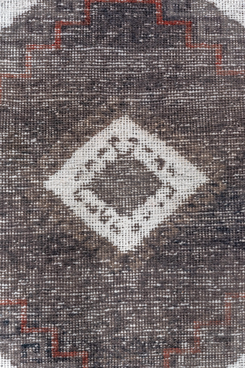 2' x 13' one-of-a-kind handmade vintage Oushak runner rug. Color palette: gray, light gray, off-white, pink, snow, white