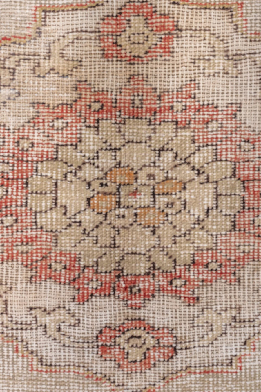 7' x 10' one-of-a-kind handmade vintage Oushak large size rug. Color palette: rose, ivory, charcoal, taupe, blush, camel