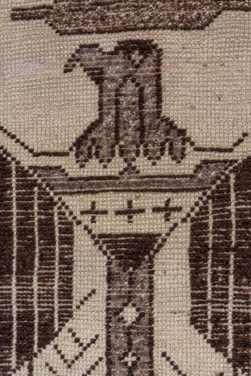 3' x 11' one-of-a-kind handmade vintage Kars runner rug. Color palette: ivory, brown, taupe, charcoal, beige, gray, black