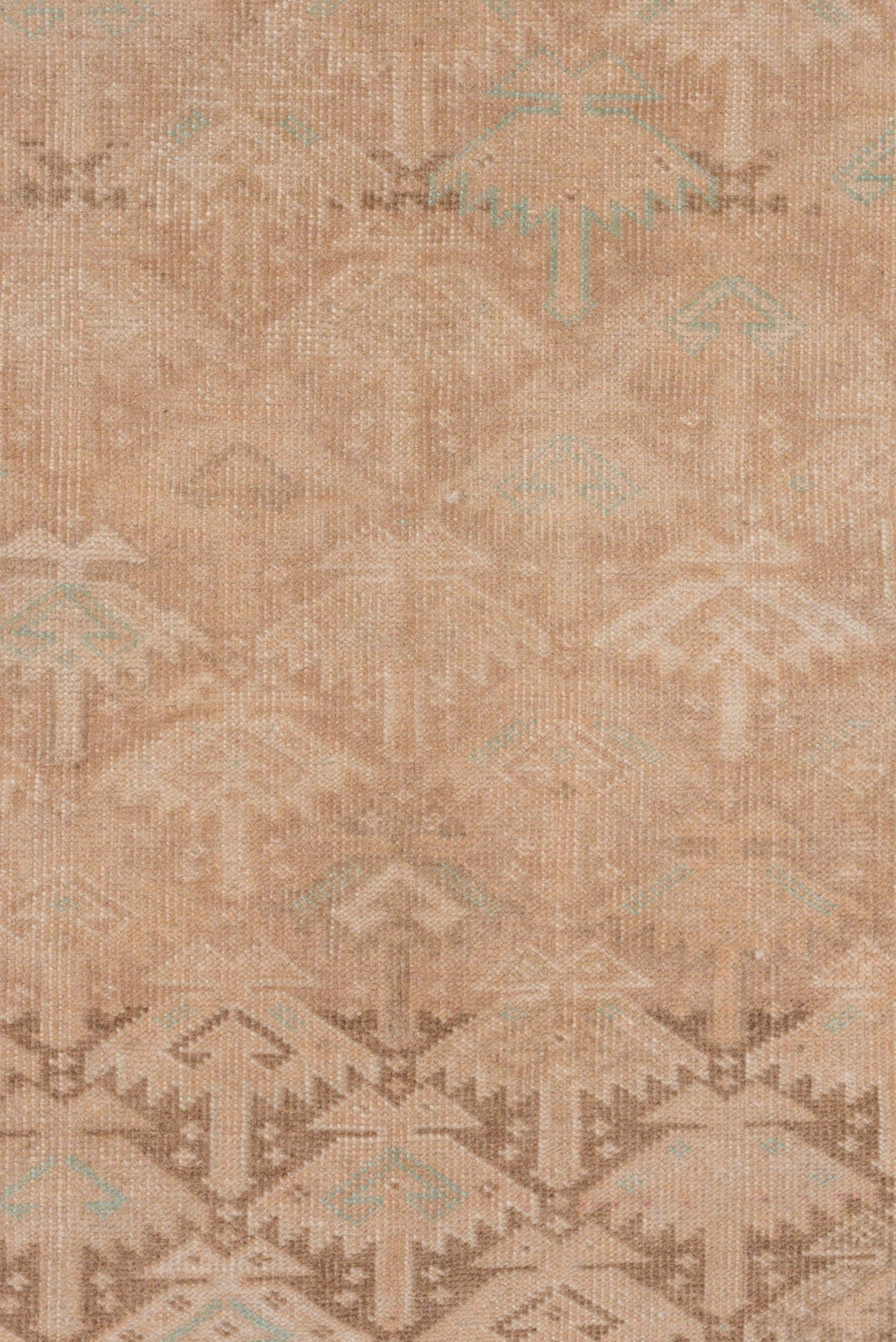 2' x 12' one-of-a-kind handmade vintage Oushak runner rug. Color palette: beige, taupe, camel, ivory, pale aqua, sand