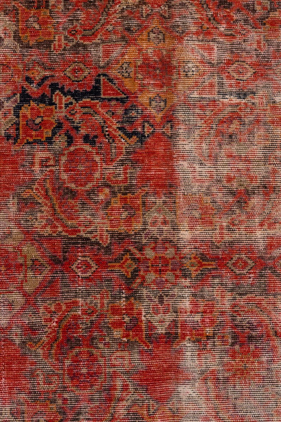 5' x 9' one-of-a-kind handmade vintage Malayer medium size rug. Color palette: rust, ivory, coral, navy, terracotta, taupe