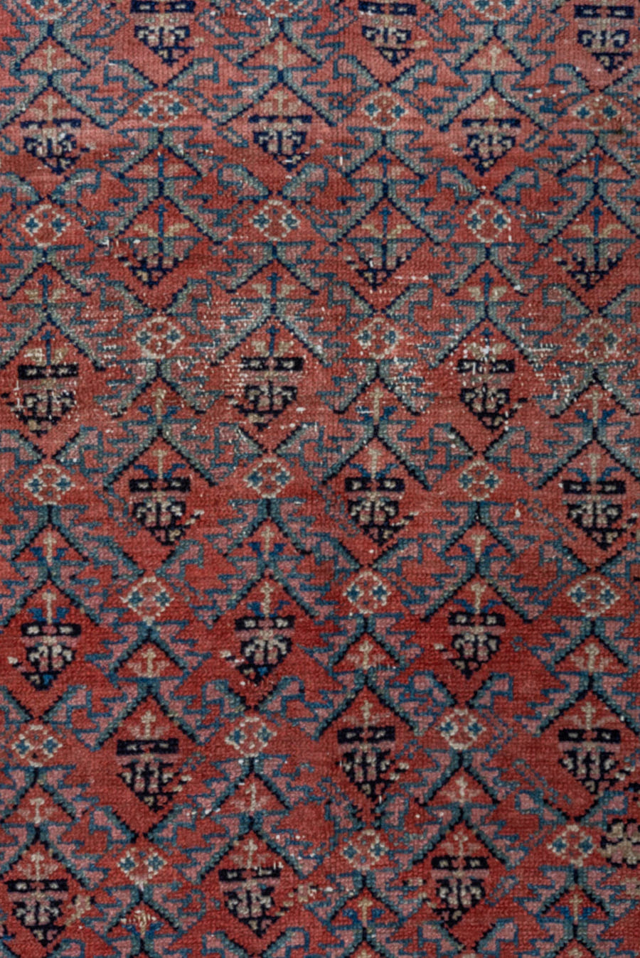 3' x 8' one-of-a-kind handmade vintage Malayer runner rug. Color palette: coral, ivory, navy, sky_blue, rose, taupe