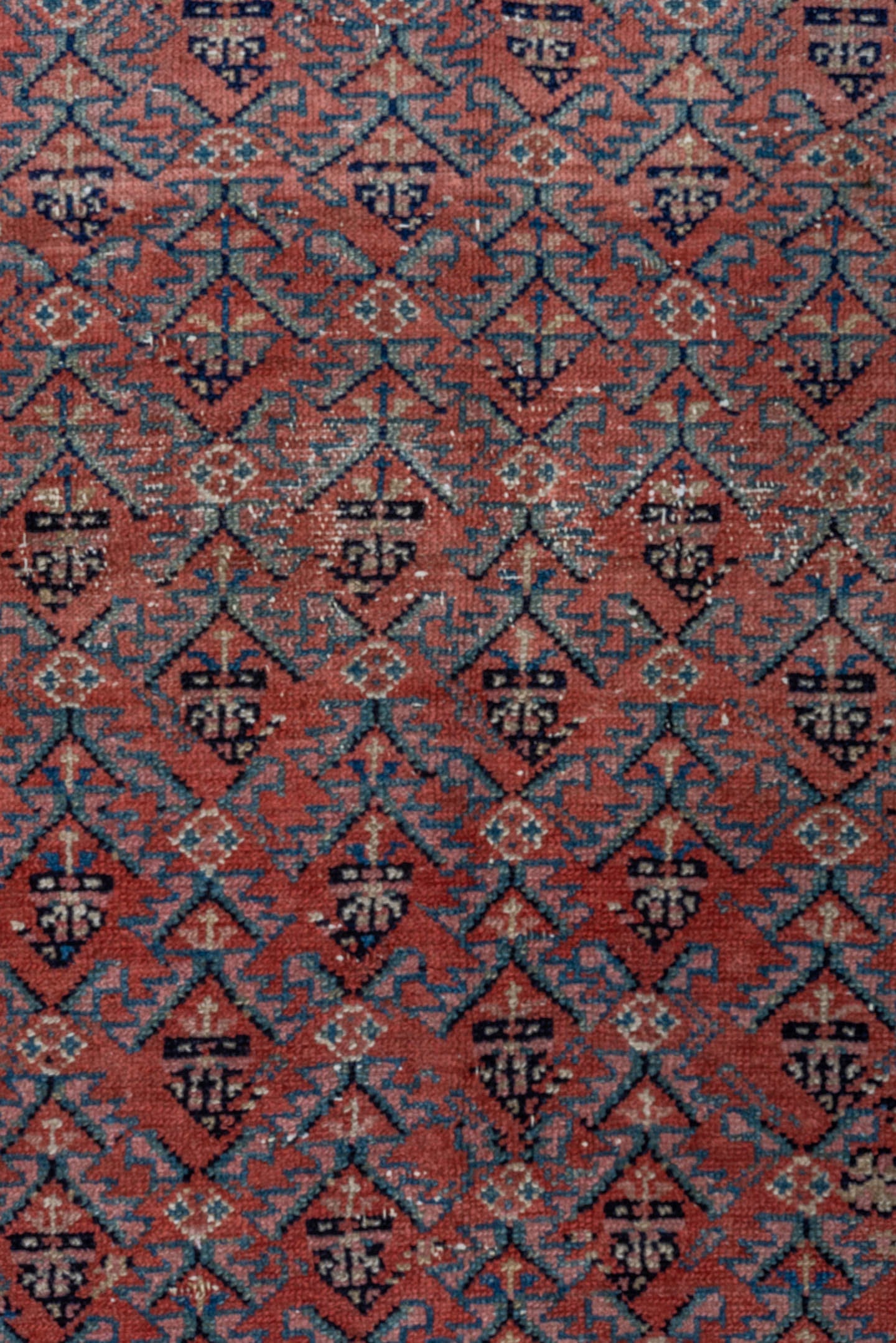 3' x 8' one-of-a-kind handmade vintage Malayer runner rug. Color palette: coral, ivory, navy, sky_blue, rose, taupe