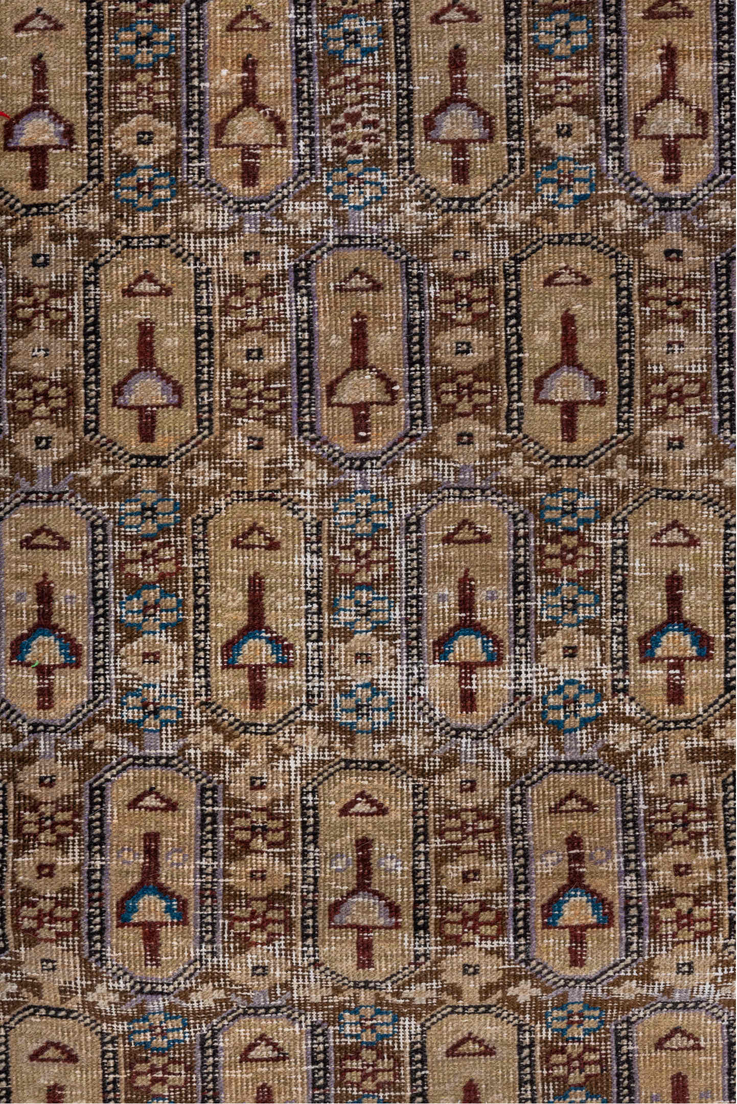 3' x 18' one-of-a-kind handmade vintage Shirvan runner rug. Color palette: ivory, camel, taupe, slate, rust, blue, brown