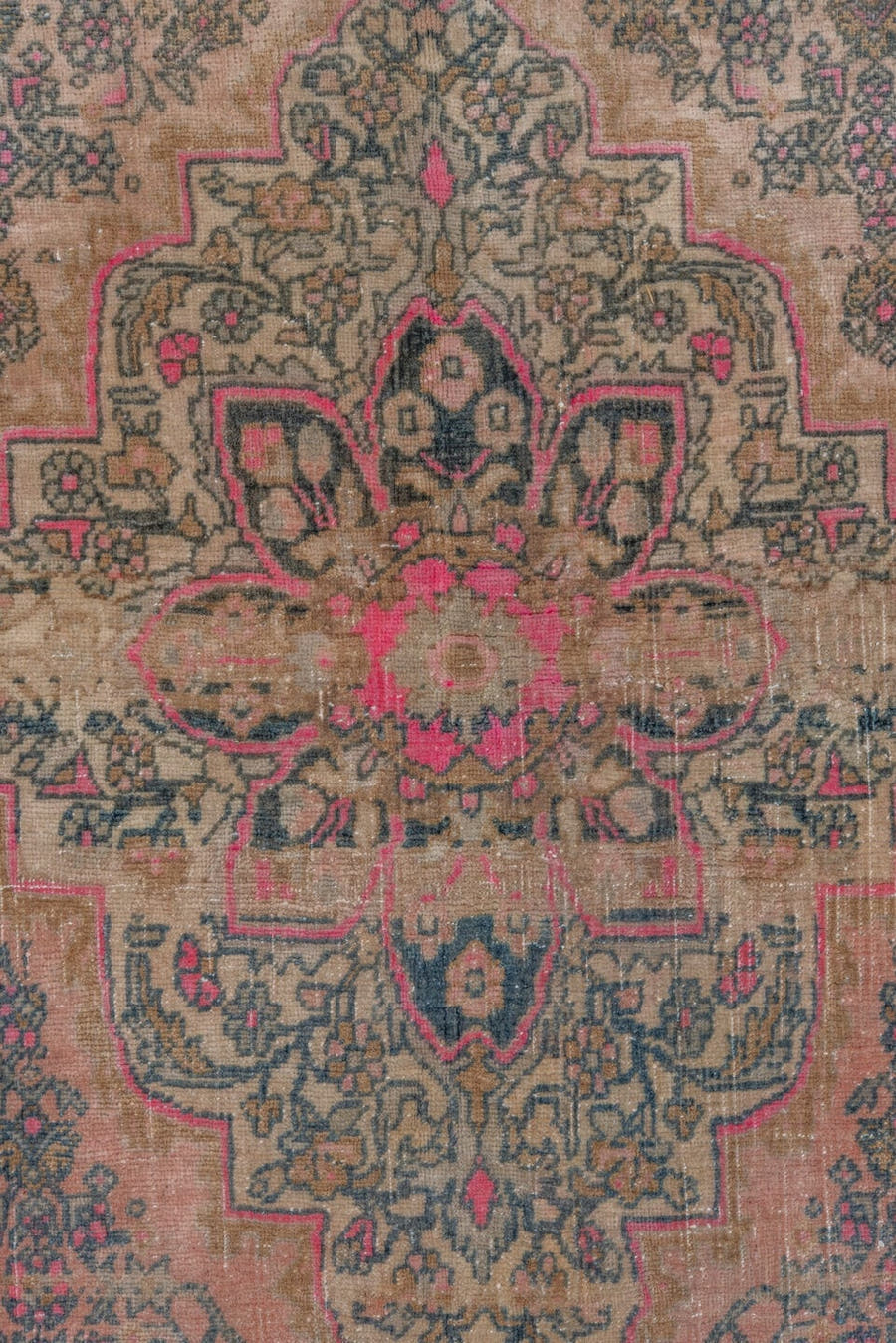 7' x 10' one-of-a-kind handmade vintage Bidjar large size rug. Color palette: taupe, slate, ivory, rose, charcoal, camel