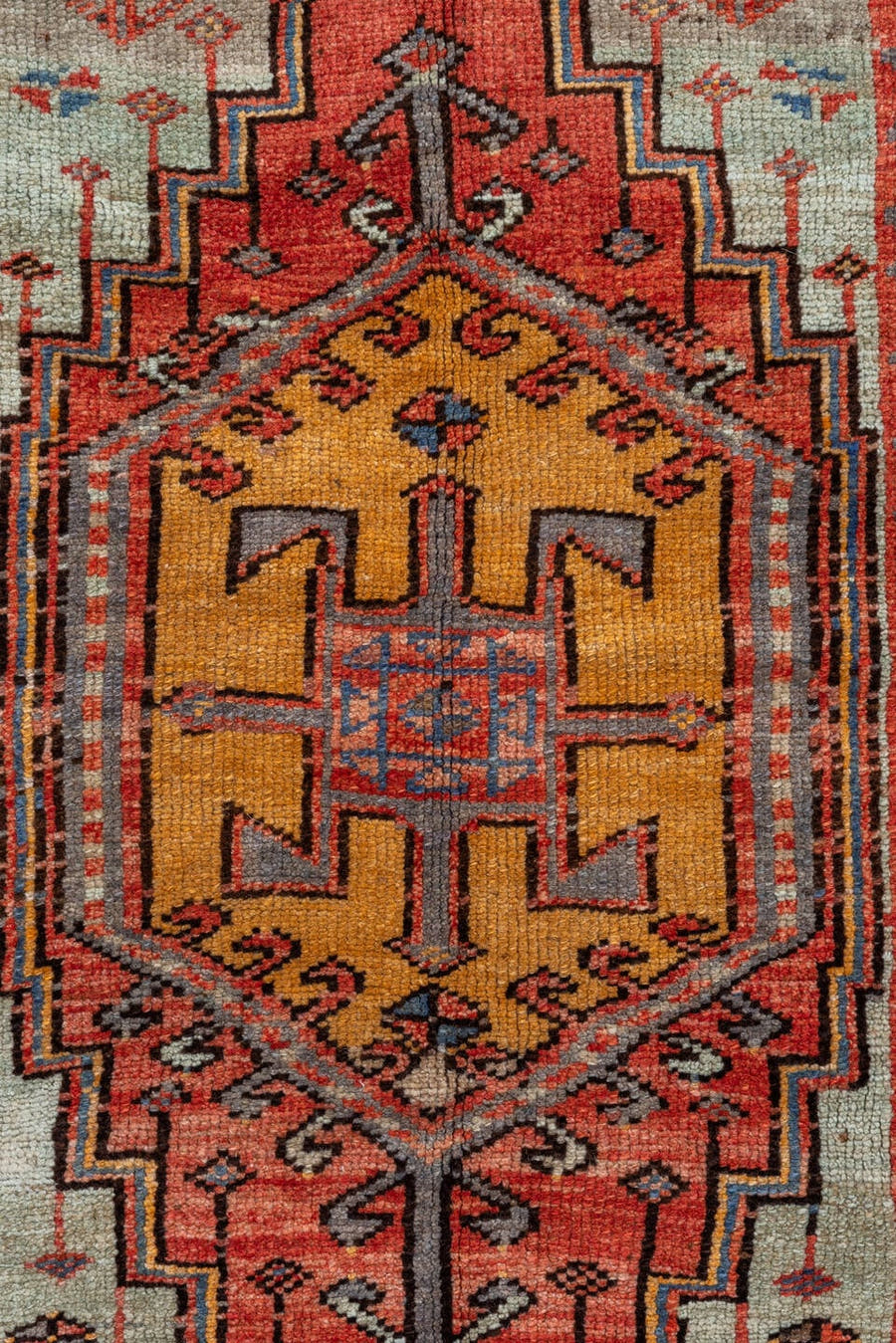 3' x 5' one-of-a-kind handmade vintage Oushak small size rug. Color palette: coral, terracotta, ivory, slate, brown, gold