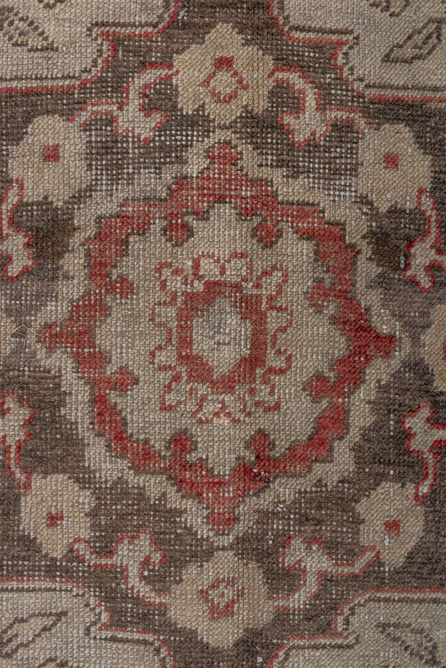 5' x 8' one-of-a-kind handmade vintage Oushak medium size rug. Color palette: ivory, coral, charcoal, taupe, rose
