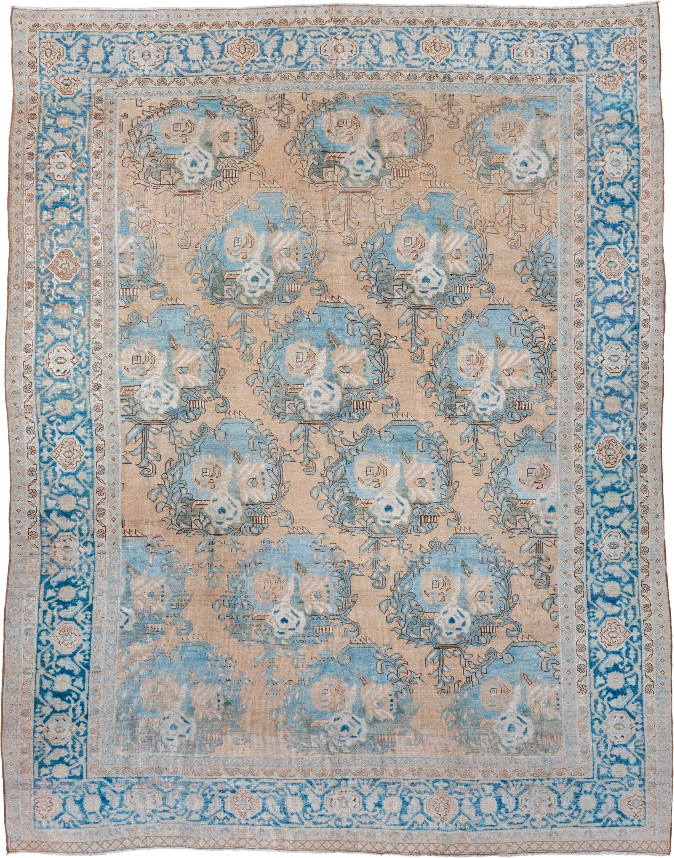 8' x 10' one-of-a-kind handmade vintage Tabriz large size rug. Color palette: beige, sky blue, ivory, taupe, camel