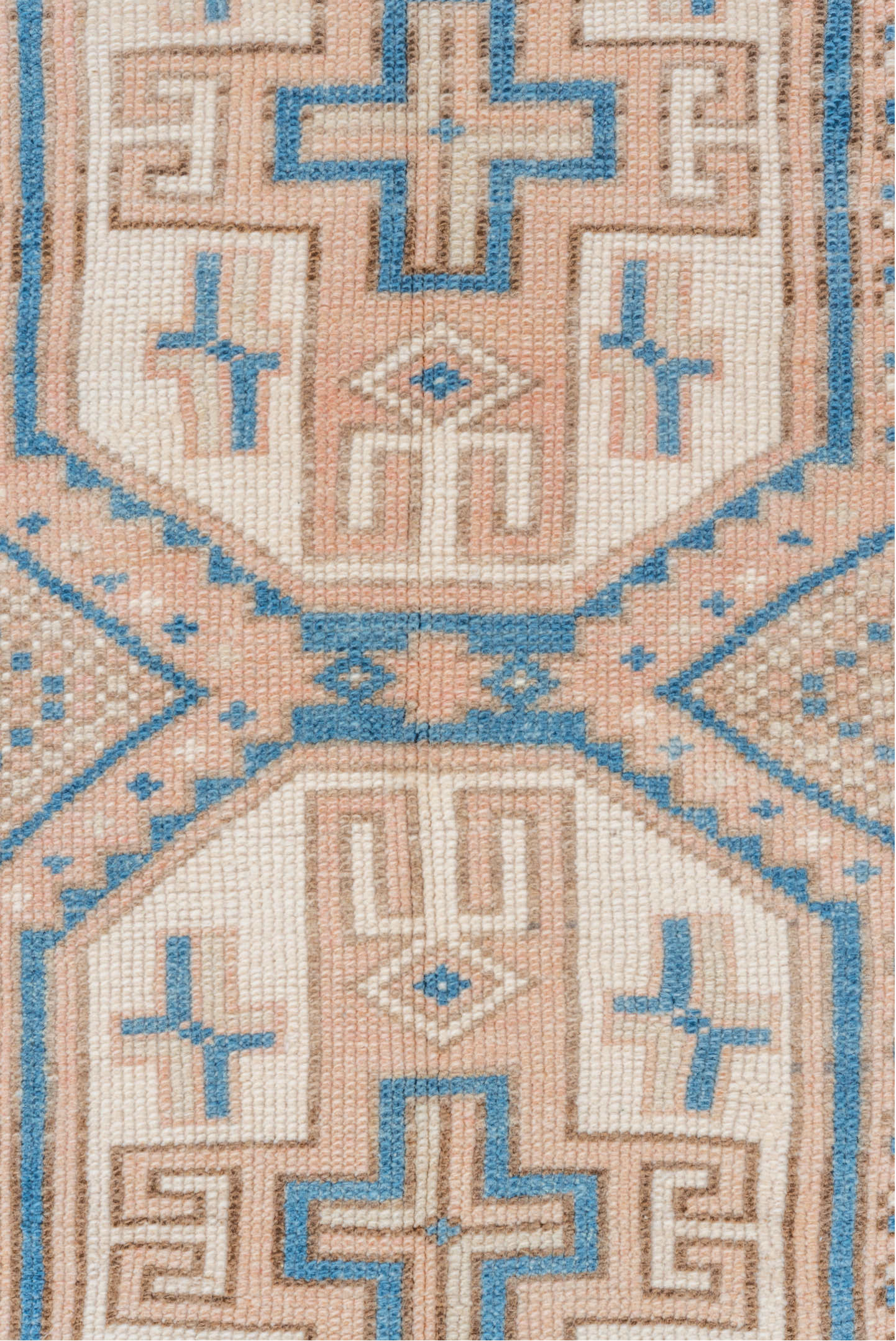 3' x 4' one-of-a-kind handmade vintage Oushak small size rug. Color palette: ivory, sky_blue, peach, beige, camel